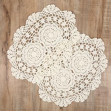 Giantree 2 PCS Beige Lace Handmade Crochet Doilies, Oval Lace Table Runner Doilies Knitted Coasters Placemats Floral Cotton Table Scarf Furniture Cloth Cover for Bedrooms Dining Room13 x 9 inch