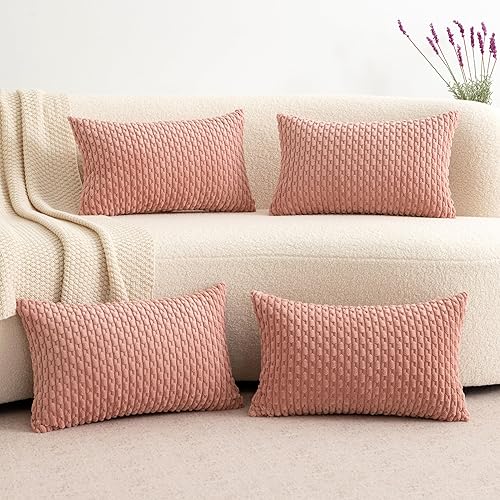 Miniatura 1 de UGASA - Juego de 4 fundas de almohada de pana suave, fundas de almohada lumbar oblongas decorativas de rayas bohemias de 12 x 20 pulgadas,