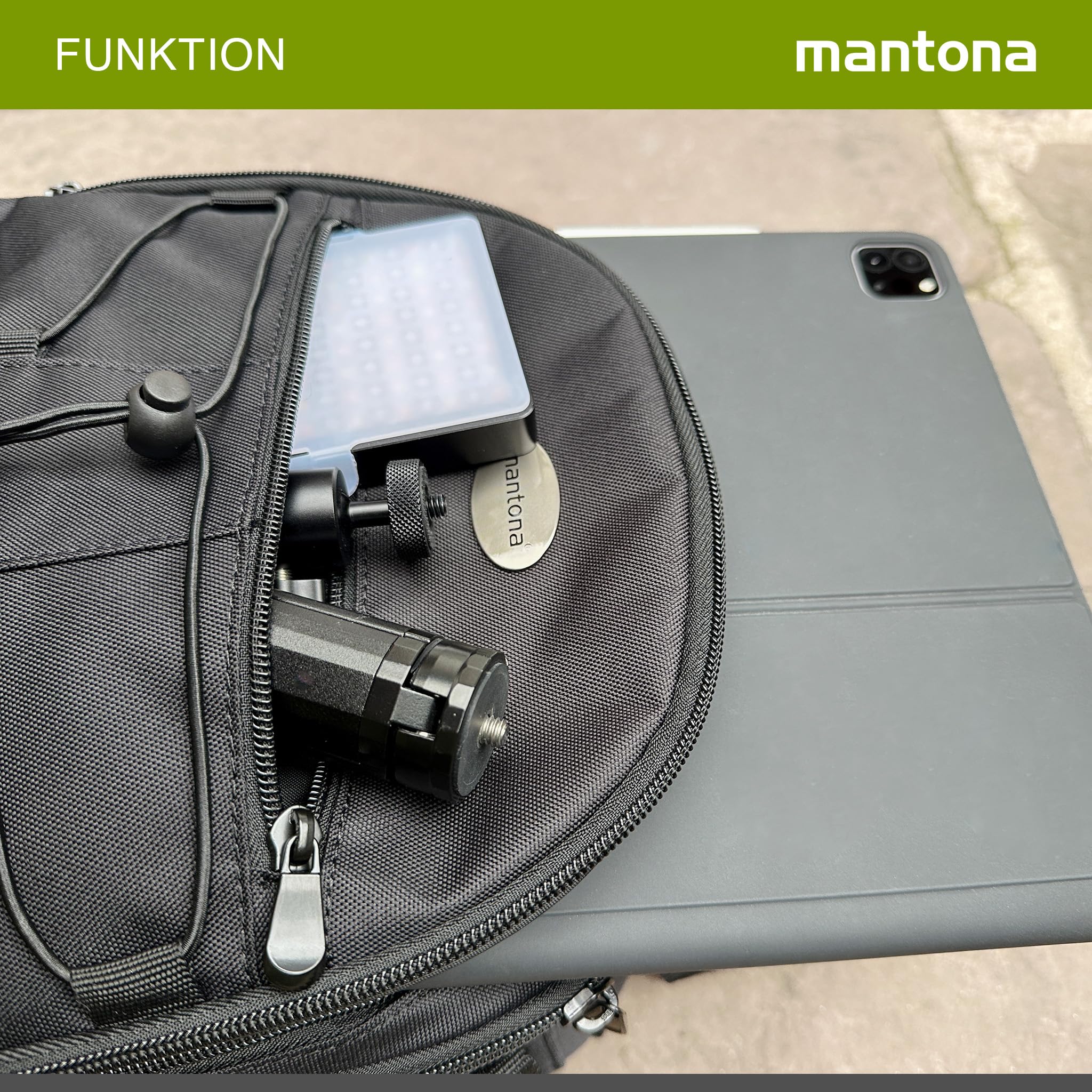 Mantona Azurit Sac à Dos Photo Noir pour Appareil DSLR/DSLM Capacité 5 Objectifs & Divers Accessoires avec Fixation pour trépied Pieds stabilisateurs Poignée renforcée Bretelles Transport Confort