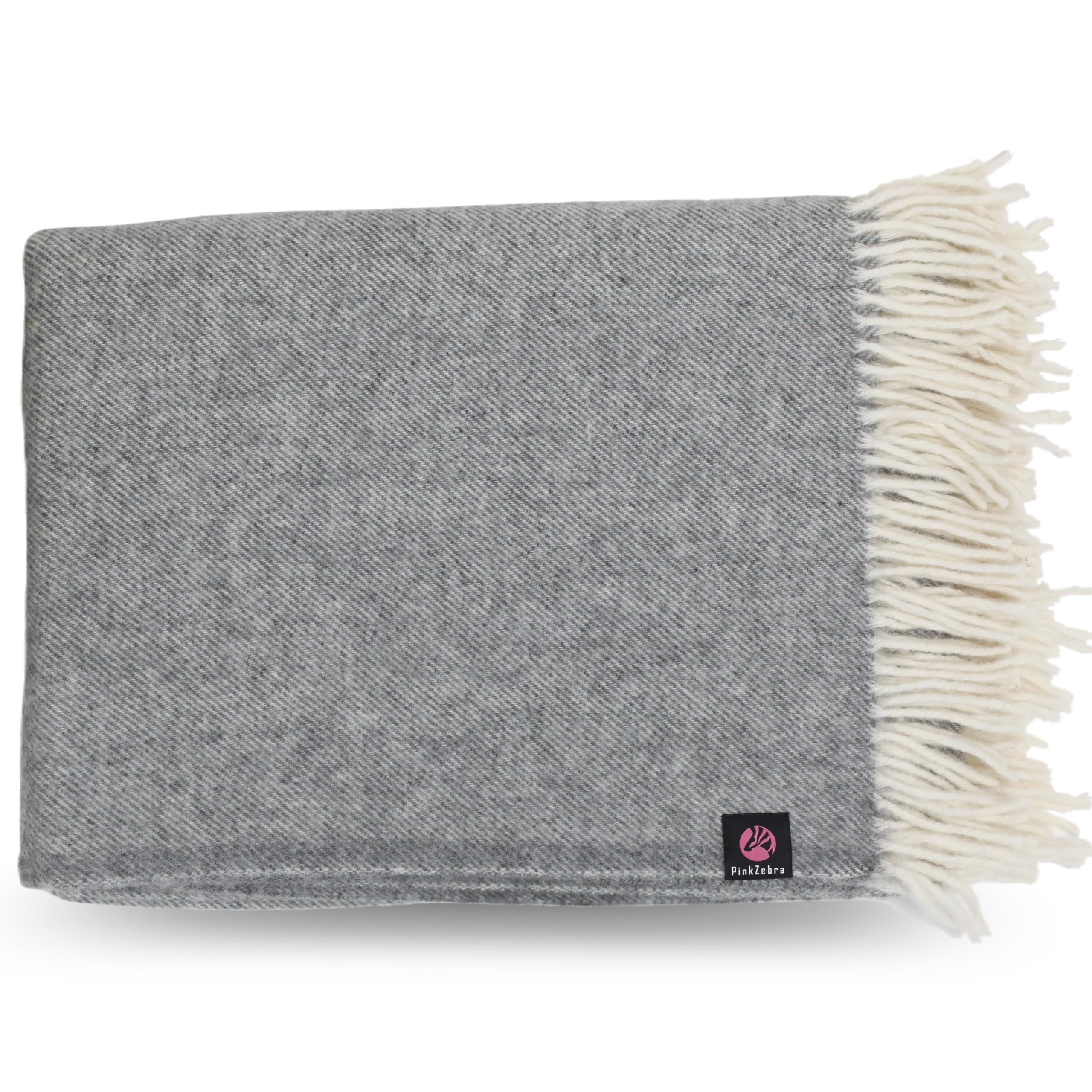 PinkZebra Caldissima coperta di lana spessa 400 g/m² in 100% pura lana merino naturale della Nuova Zelanda, coperta coccolosa, copriletto 160 x 200 cm, da soggiorno, da divano, con frange, grigio