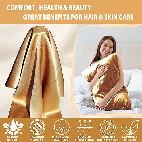 Miniatura 2 de Jadebeads Fundas de almohada 100% pura de seda de morera 22Momme para cabello y piel, funda de almohada de seda champán con cremallera, 1 paquete