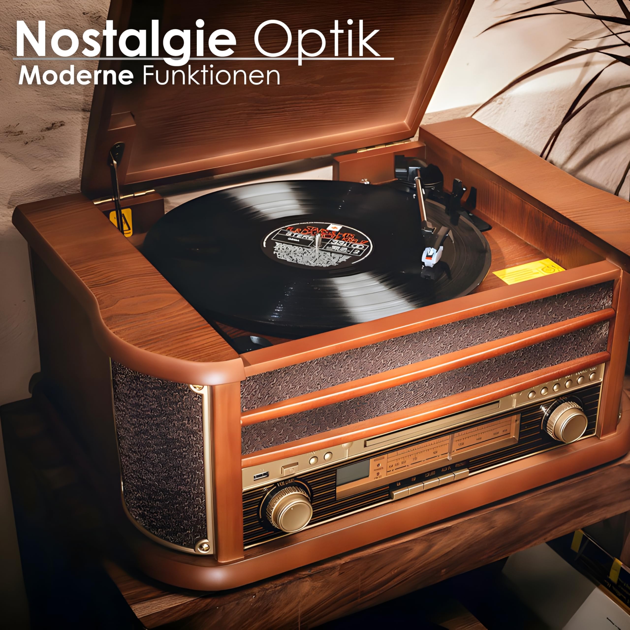 Nostalgiczny drewniany zestaw muzyczny | zestaw kompaktowy | Bluetooth | magnetofon kasetowy | retro zestaw stereo | odtwarzacz CD MP3 USB | pilot zdalnego sterowania | gramofon | radio | kodowanie MP3: Funkcja nagrywania AUX IN.
