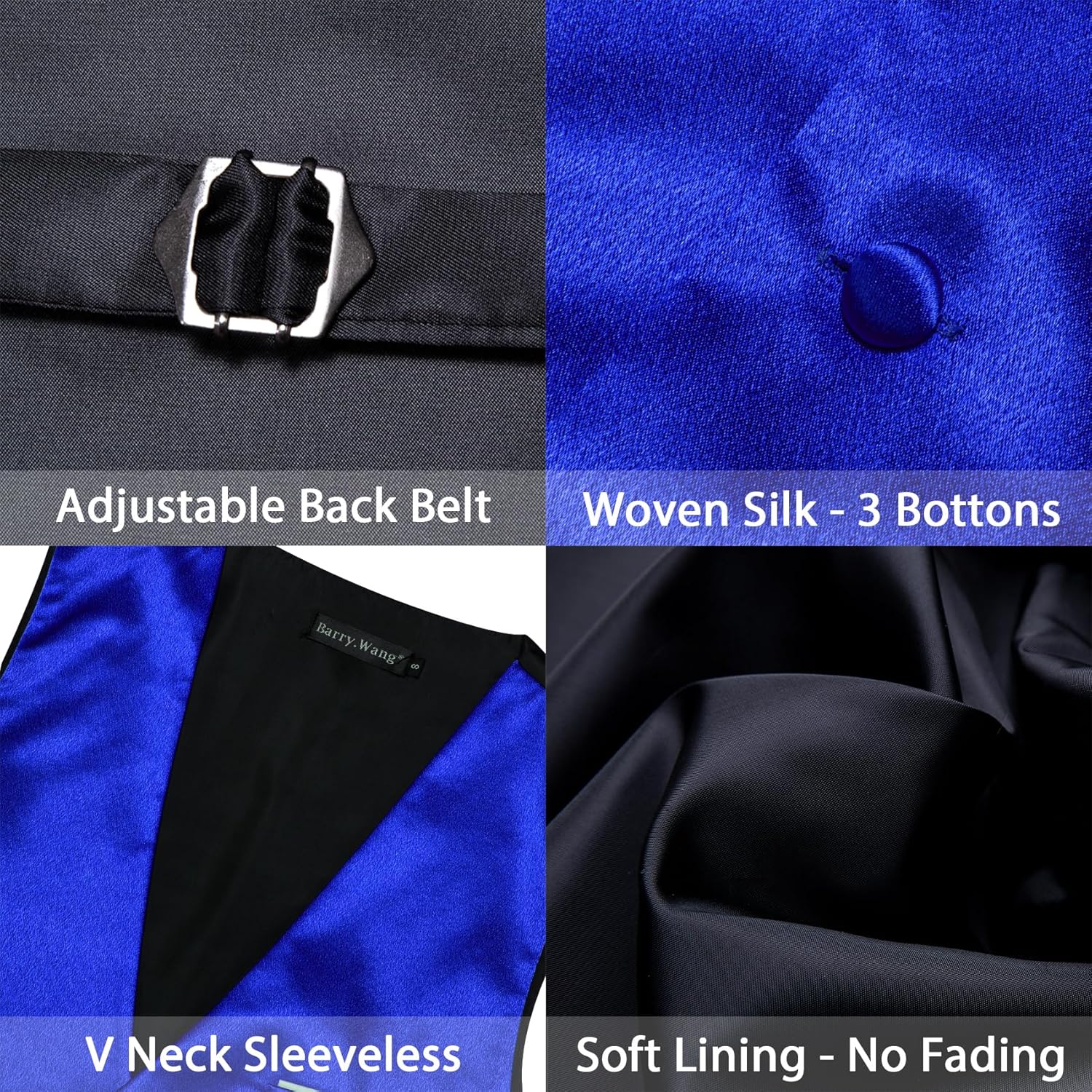 Barry.Wang Vest Tie Set for Men Solid Color Suit Vest Necktie Cufflinks Bow Tie Set Formal Business Wedding Party
