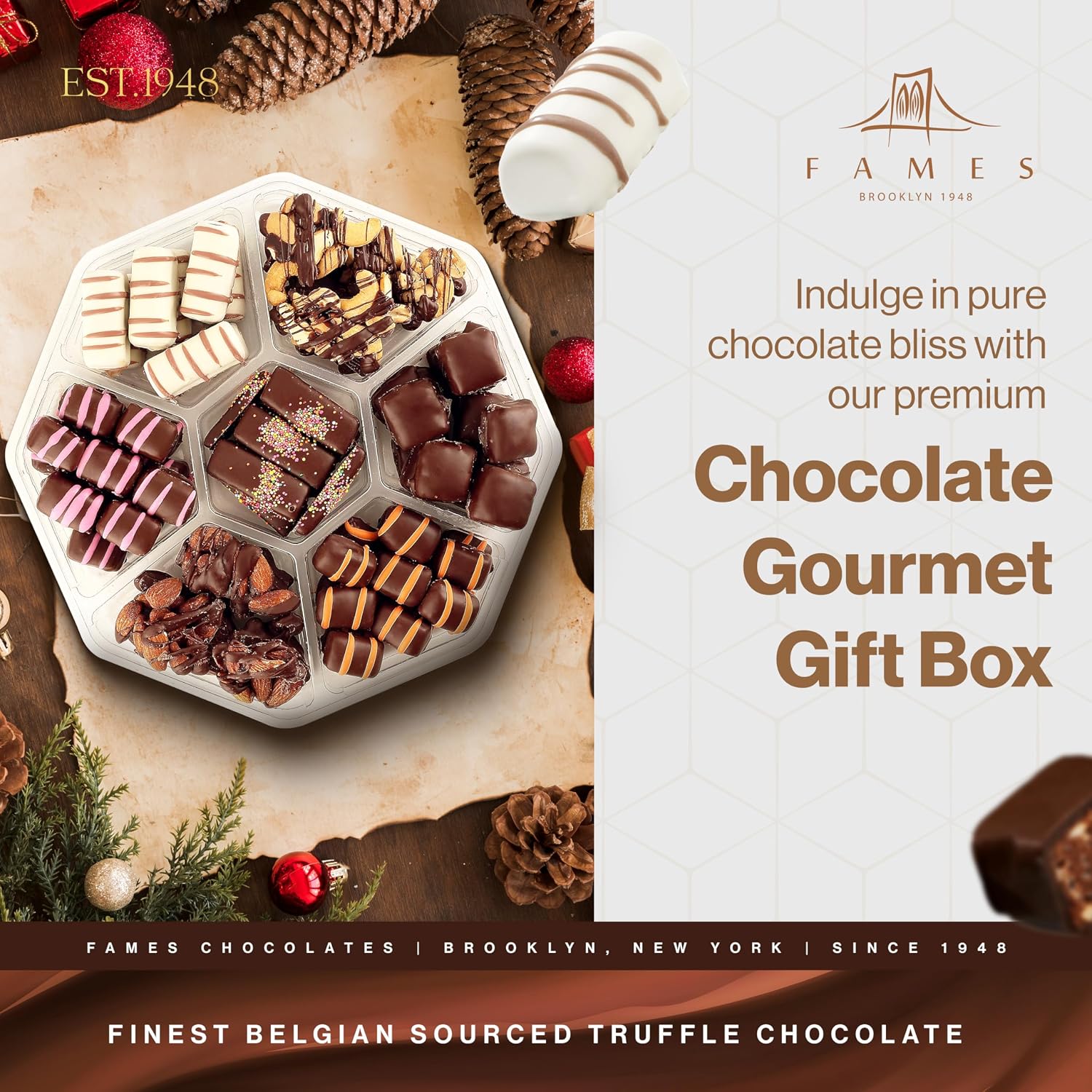 Premium Holiday Chocolate Gift Box -7 Types of Handmade Gourmet Chocolates - Luxury Set of Dairy Free Kosher Artisanal Chocolates - Sweet Treat Gift Box for the Holidays, Corporate Gifting for Coworkers, New Clients