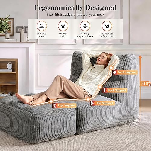 Miniatura 3 de Puf gigante para adultos, 31.49 pulgadas de alto, con otomana plegable para sala de estar, dormitorio o balcón, silla grande para leer, juegos, sofá