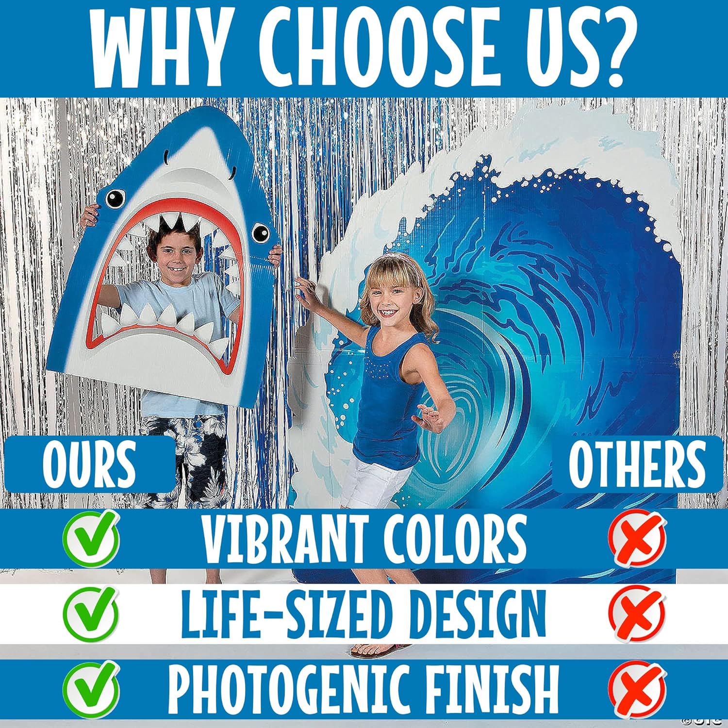 Fun Express Shark Cardboard Cutout Life Size 3 Feet Tall - Premium Photo Booth Prop & Standee for Shark Party Decorations | Perfect for Birthday Parties, Beach Theme Events & Kids Room Decor