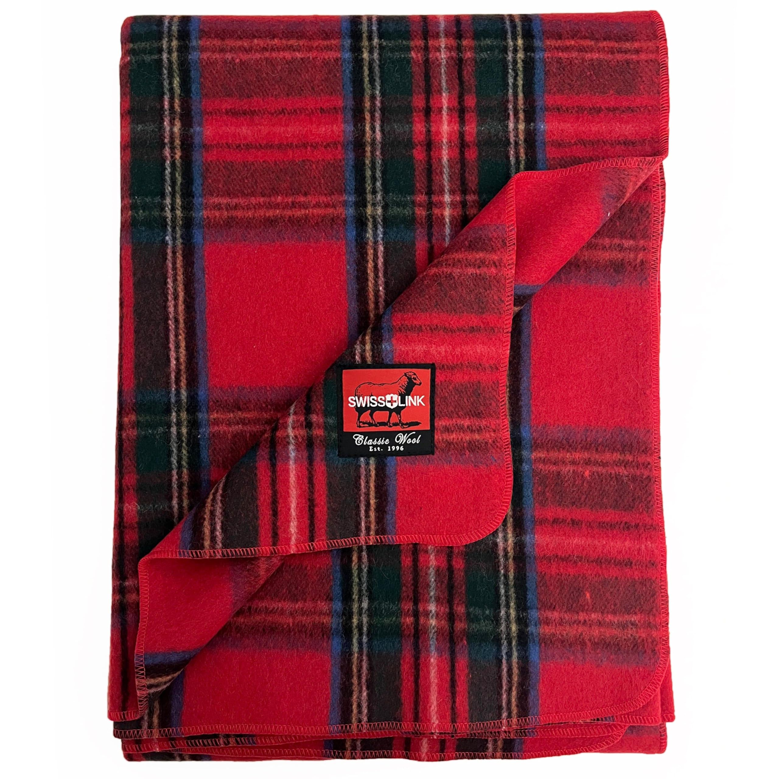 Plaid Red Royal Stewart Pattern Classic 80% Wool Blanket 88" x 60"