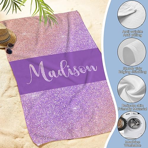 Miniatura 4 de Toalla de playa personalizada para adultos y niños con bolsa, toallas de playa personalizadas absorbentes de secado rápido, toalla de playa de