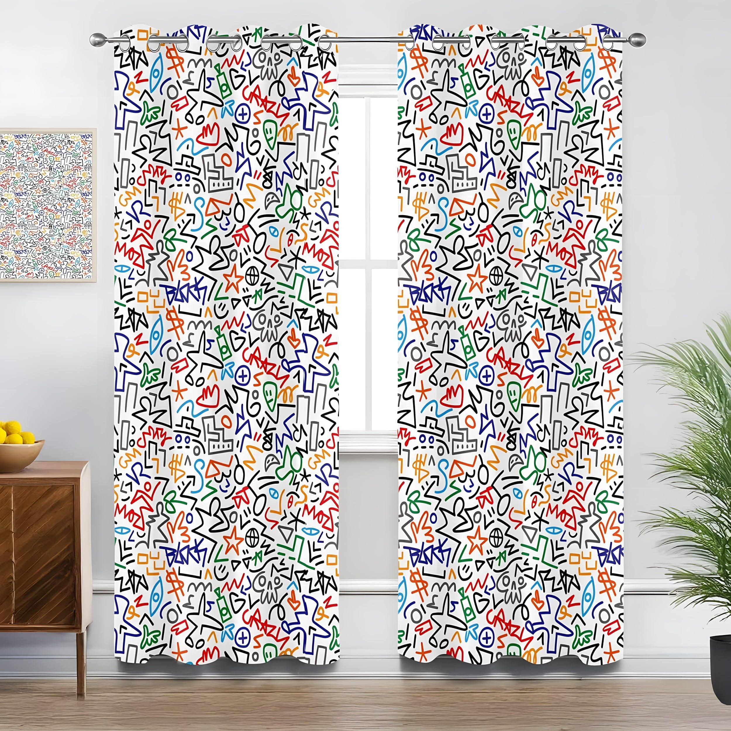Rideaux occultants graffitis colorés 140x240cm haut de gamme pour salon moderne