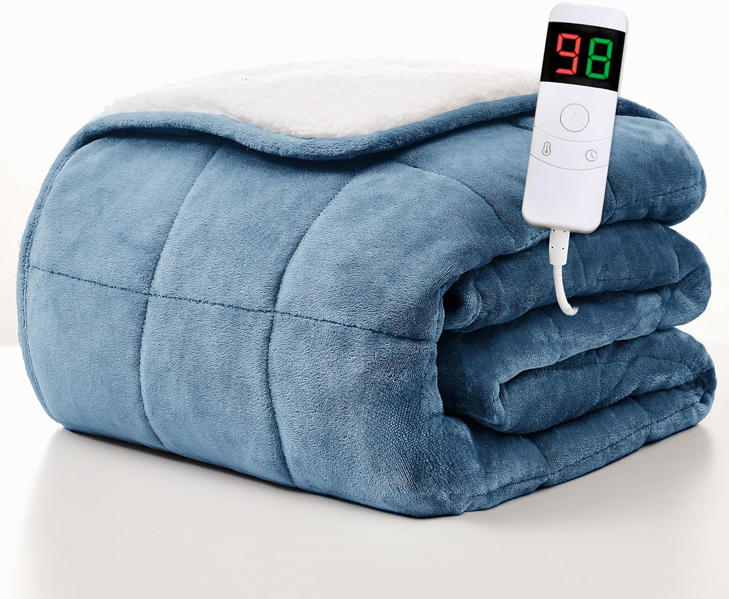 Homemate Heated Weighted Blanket for Adults - 62"x84" 20lbs Electric Throw Fast Heating Heavy Blanket 1/2/4/6/8 Hour Auto Off 10 Heat Levels Over-Heat Protection Soft Flannel Sherpa 08 - Light Blue 62 Inch x 84 Inch ?20LBS