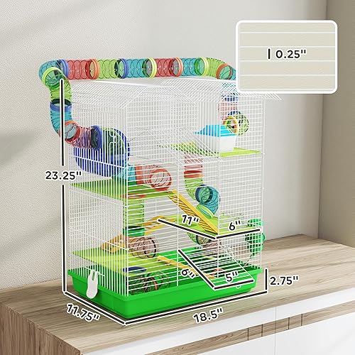 Vista 16 de PawHut - Jaula para hámster de 5 niveles, con ruedas para hacer ejercicio, botellas de agua y escalera, color azul