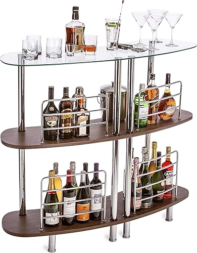 Miniatura 6 de Mango Steam Mesa Catalina de barra de licor contemporánea y moderna para entretenimiento en casa (tamaño mediano, transparente y marrón)