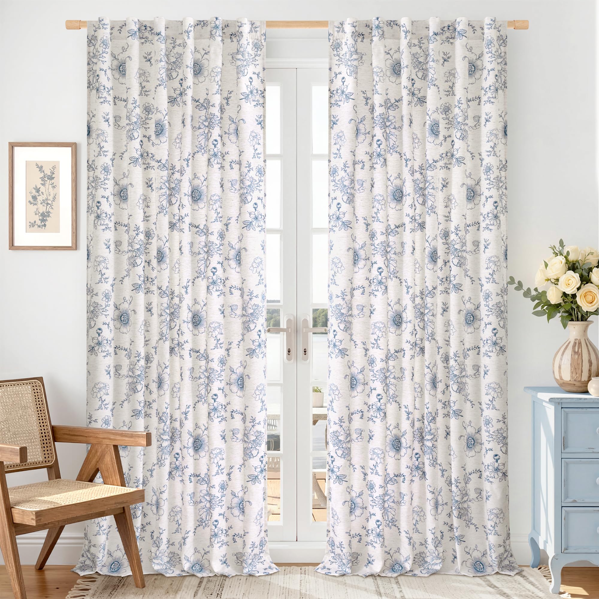 Vintage Floral Linen Curtains - 84 Inch Panels -22