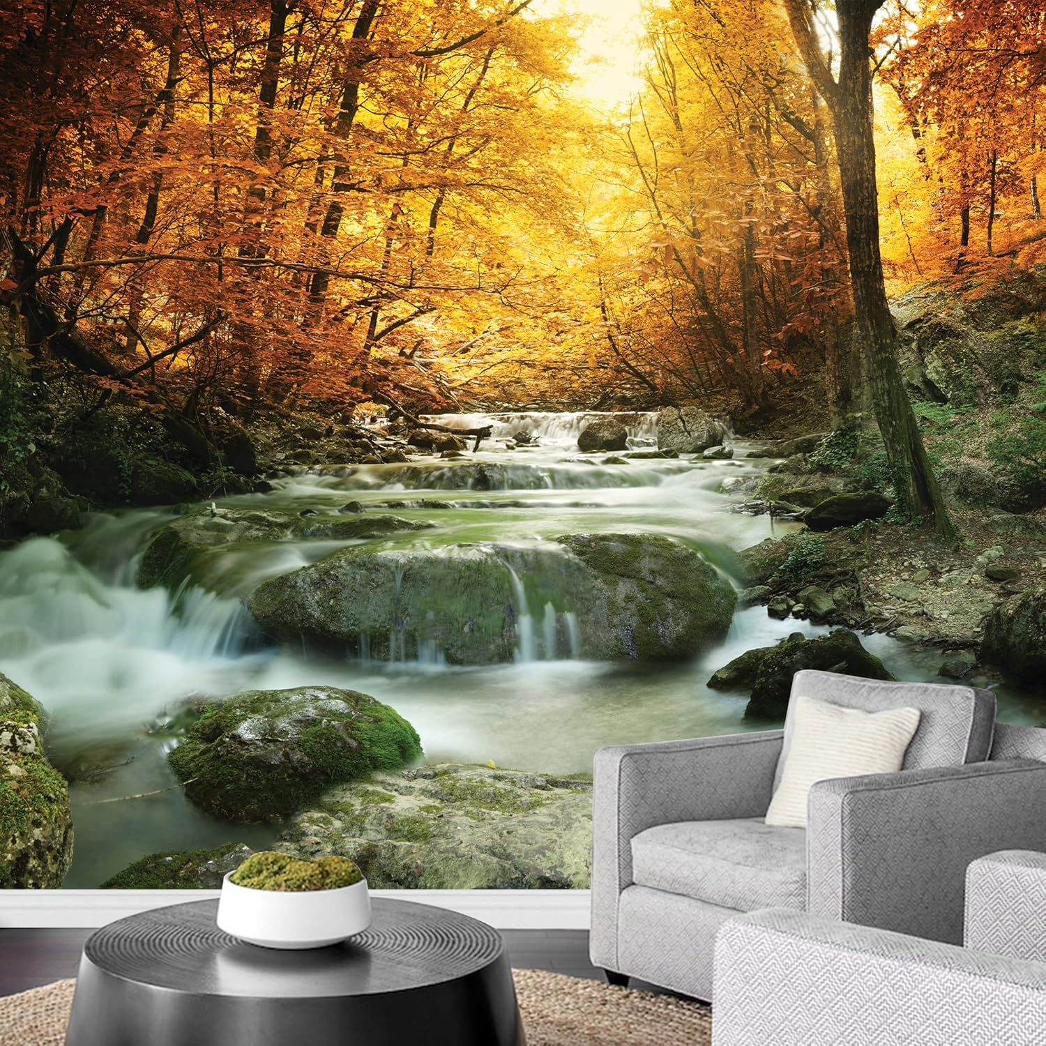 Wall Mural, Removable Sticker, Home Decor (100"x144", Golden Leaves)