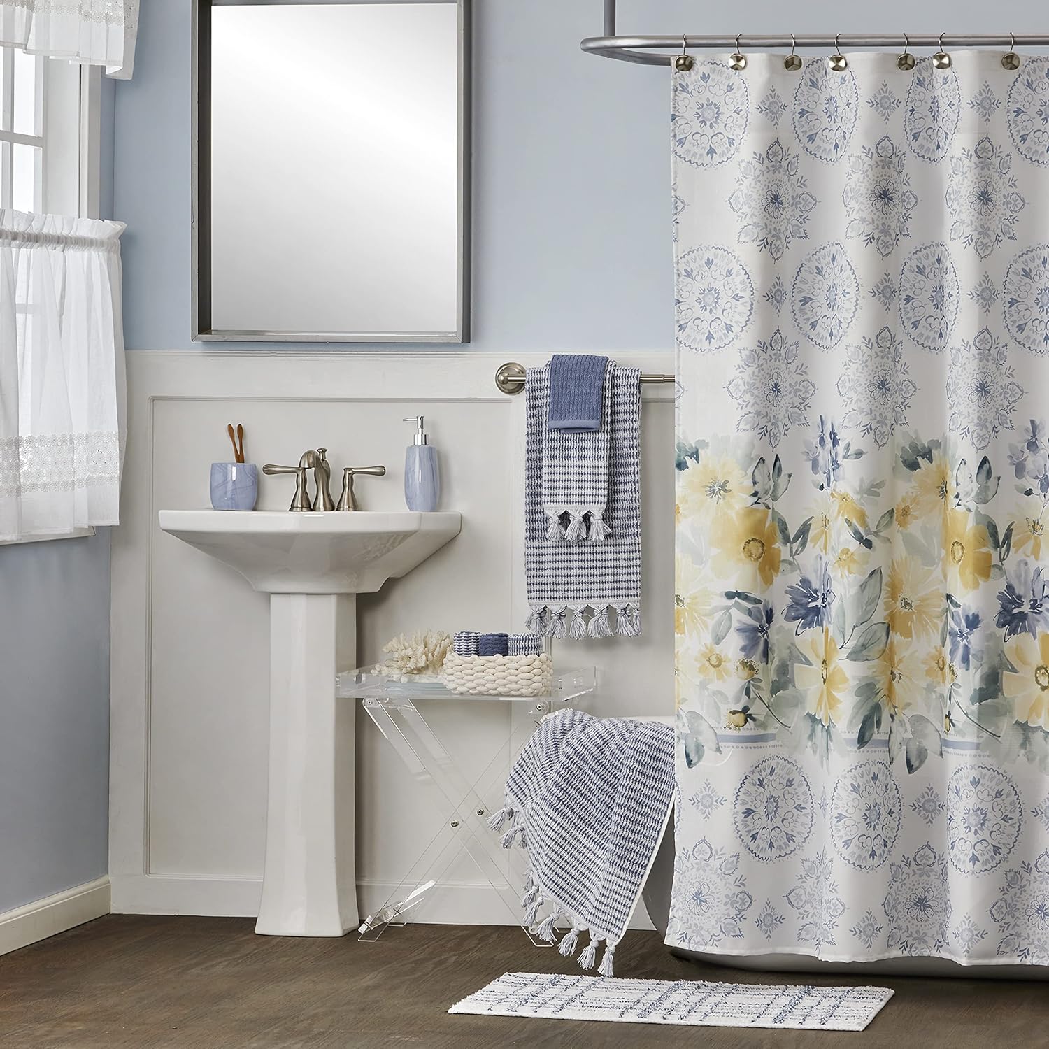 SKL Home 100% Turkish Cotton Longborough Hand Towel Set, Denim Blue 16" x 26"