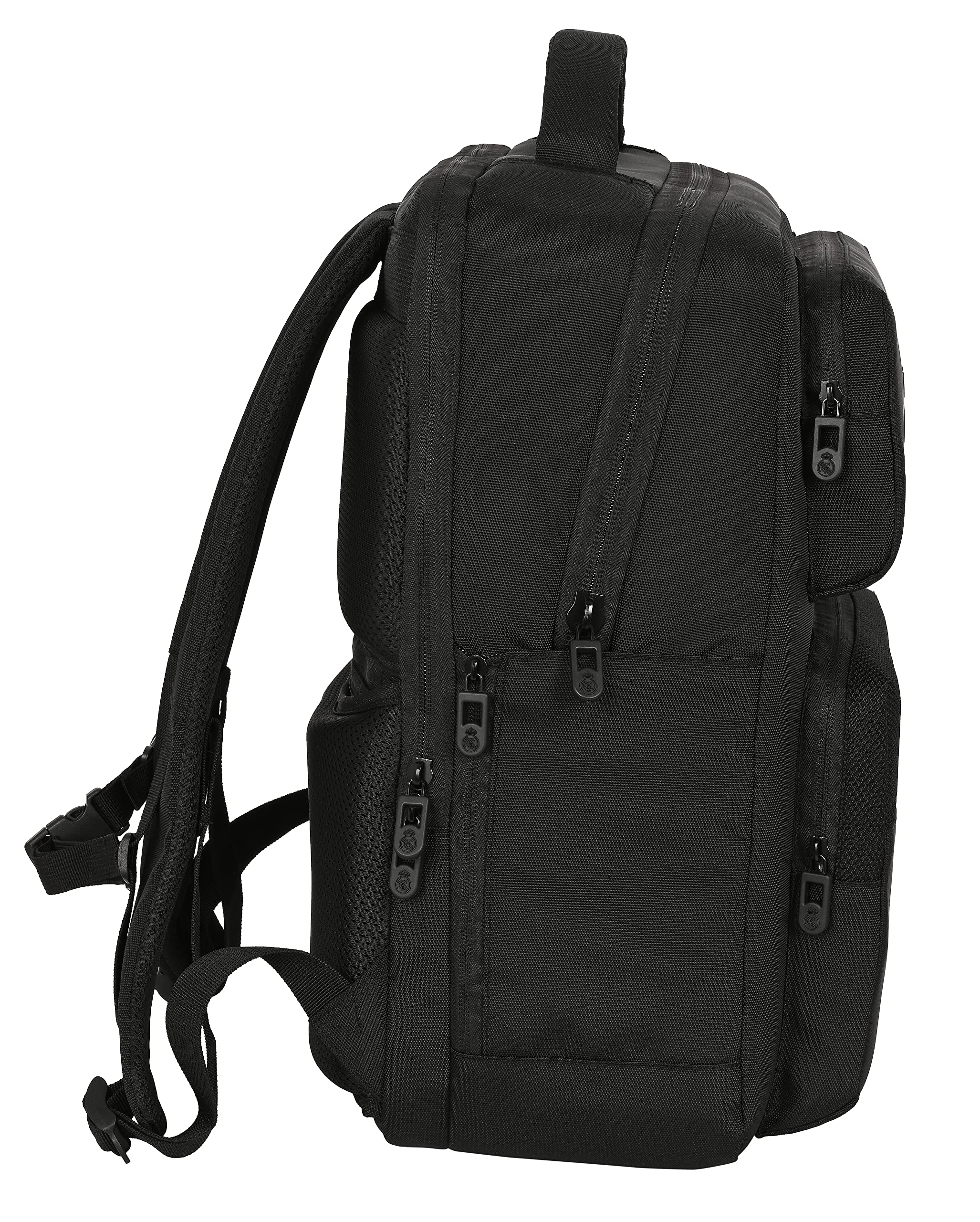 Safta REAL MADRID - Mochila para Portátil 15.6'' y USB con 2 Bolsillos, Ideal para Jóvenes de Diferentes Edades, Cómoda y Versátil, Calidad y Resistencia, 31x13x44 cm, Color Negro