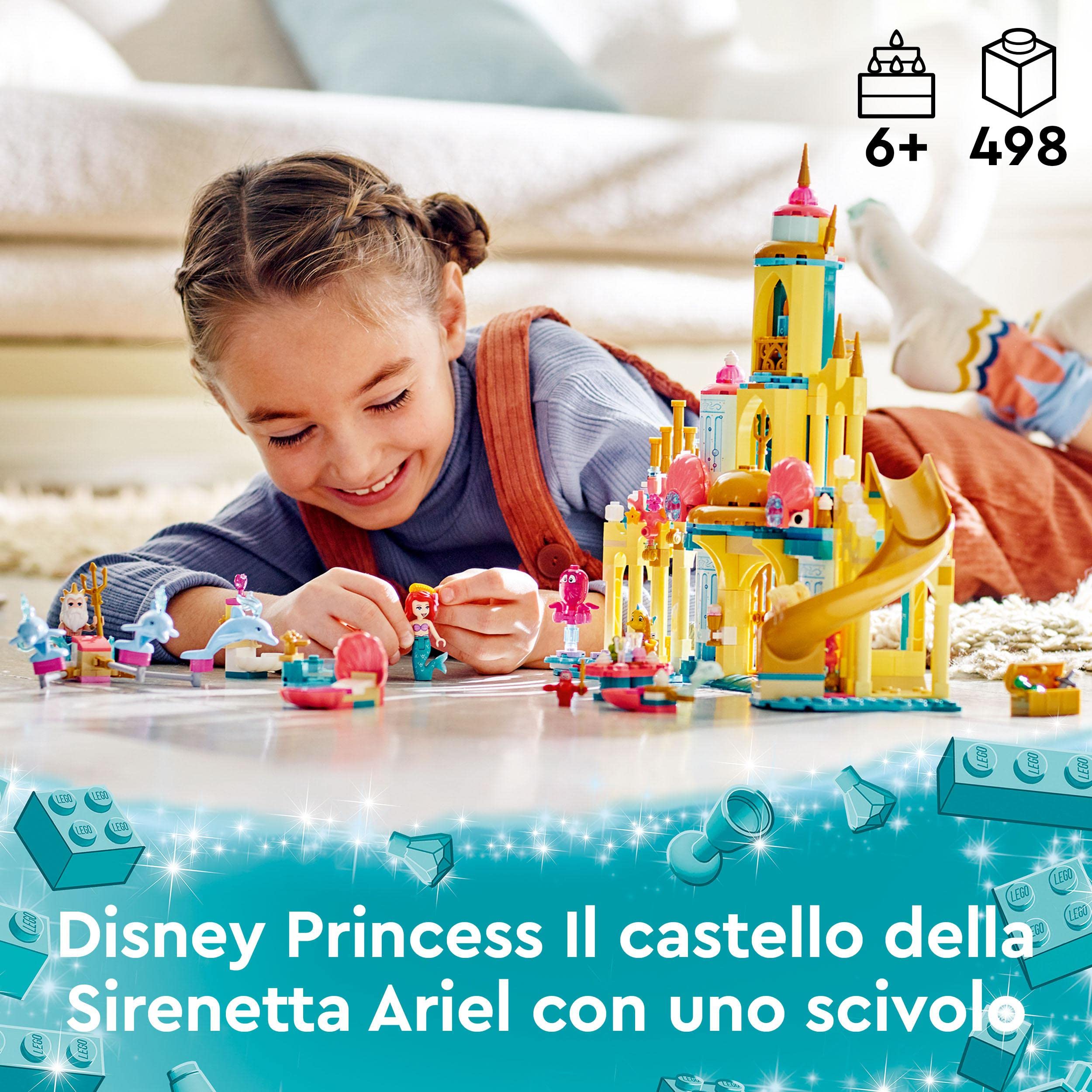 LEGO 43207 Disney Il Palazzo Sottomarino di Ariel, Castello Giocattolo con Mini Bamboline della Sirenetta, Giochi per Bambini dai 6 Anni in su