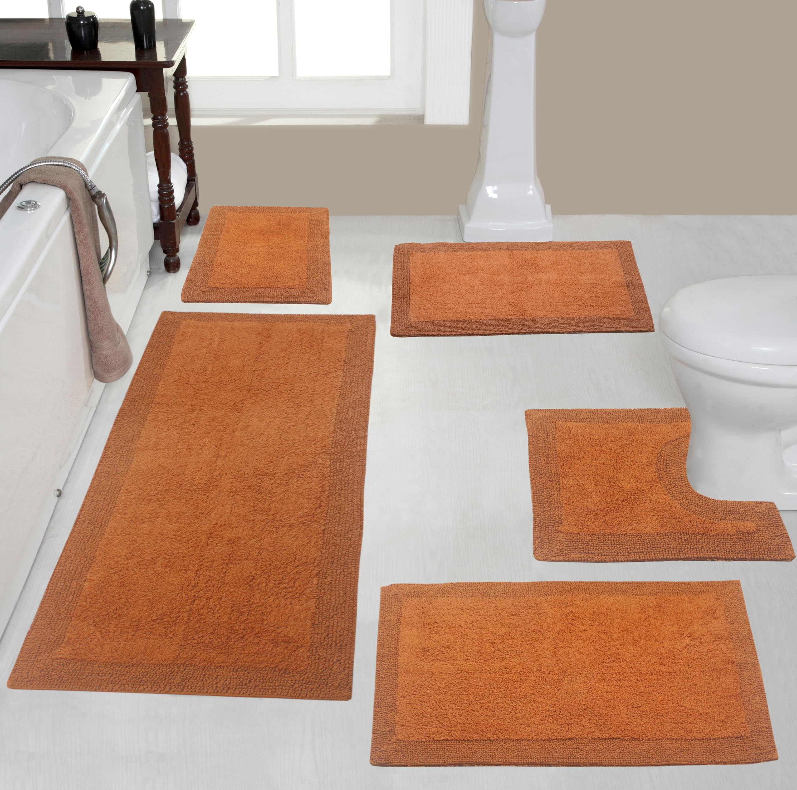Home Weavers Luxury Collection 100 Reversible Cotton Bathroom Rugs Set Washable Rug Extra Soft and Absorbent Bath Rug