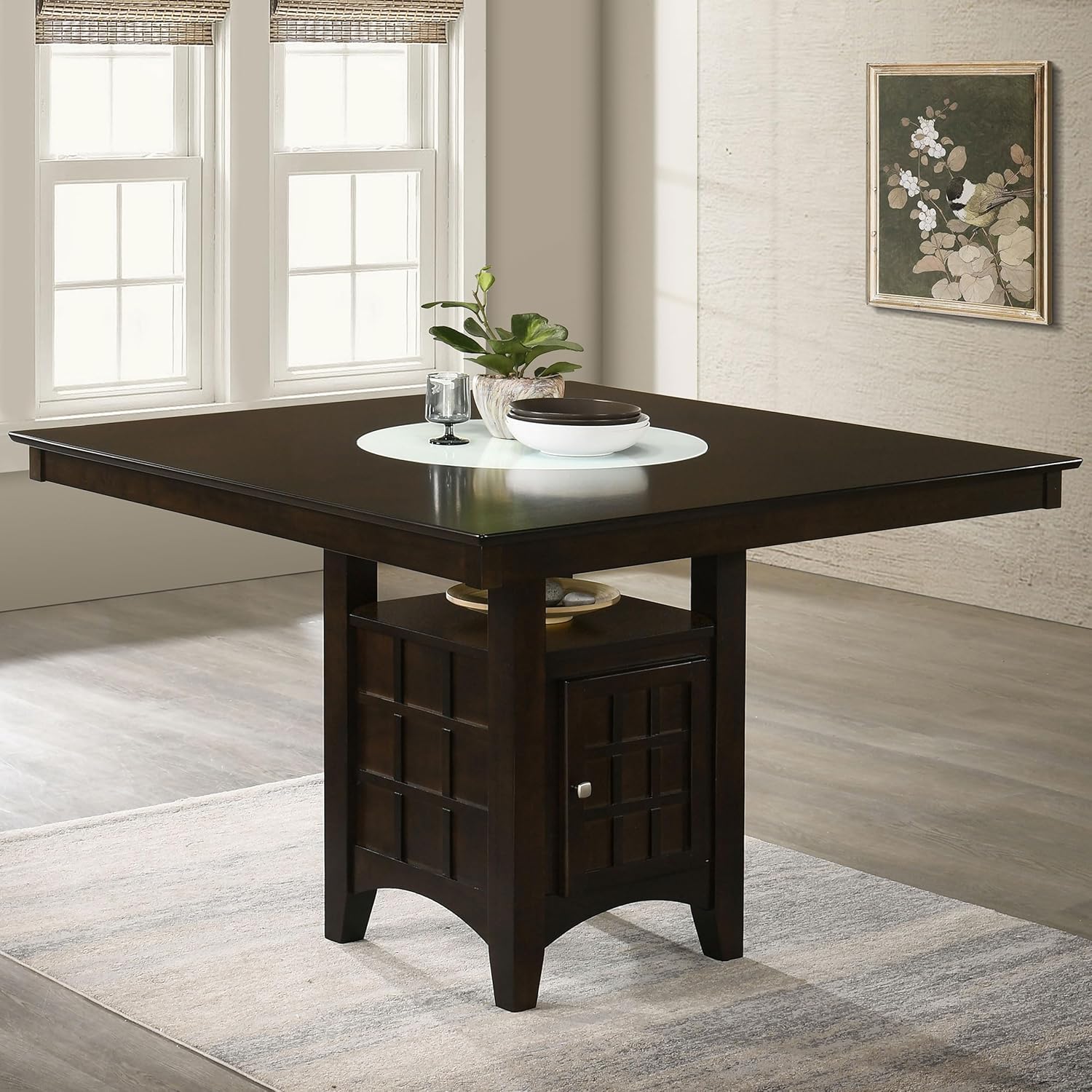 Cappuccino Wood Counter Height Dining Table with Storage