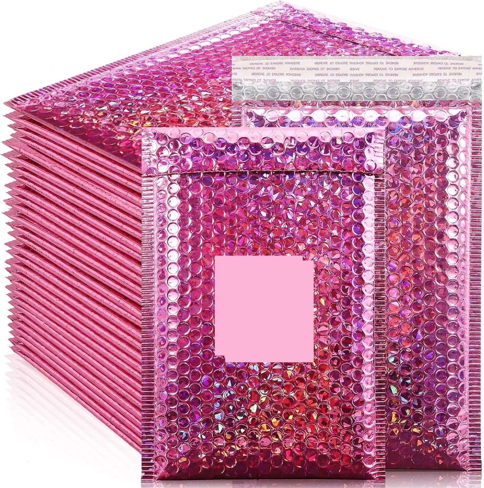 Self Sealing Bubble Cushion 30Pcs Holographic Bubble Mailer Mailing Envelope Thicken Protection Waterproof Padded Envelopes Pack Bag For Shipping(Rose red,18 * 23cm)