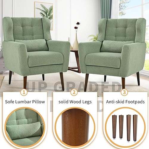 Miniatura 25 de Silla decorativa moderna, sillón tapizado con almohada, sofá individual de tela con asiento de salón y patas de madera, silla decorativa para sala