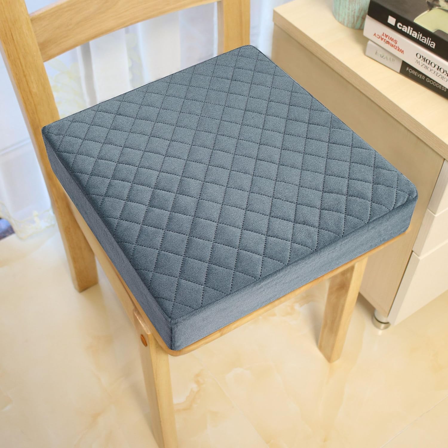 Firm 18x18x3 Memory Foam Seat Cushion for Home, Office, Car - Washable Velvety Cover with Waterproof Layer & Non-Slip Base - Booster Cushion - Sciatica & Back Pain Relief - Gray
