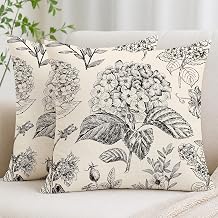 Hexagram Floral Vintage Pillow Covers 18x18 Inch, Black Decorative Pillow Covers Set of 2, Farmhouse Boho Neutral Accent Print Couch Pillows for Home Decor Sofa Living Room BedroomNo Insert