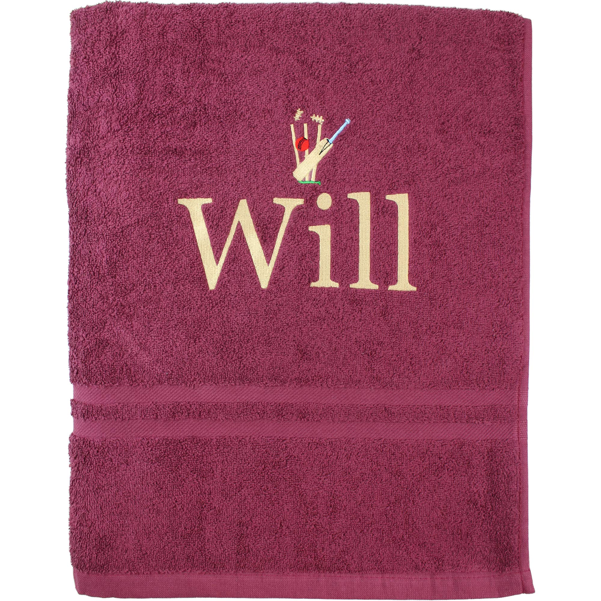 Teddyts Burgundy Personalised Cricket Embroidered Towel (Burgundy)