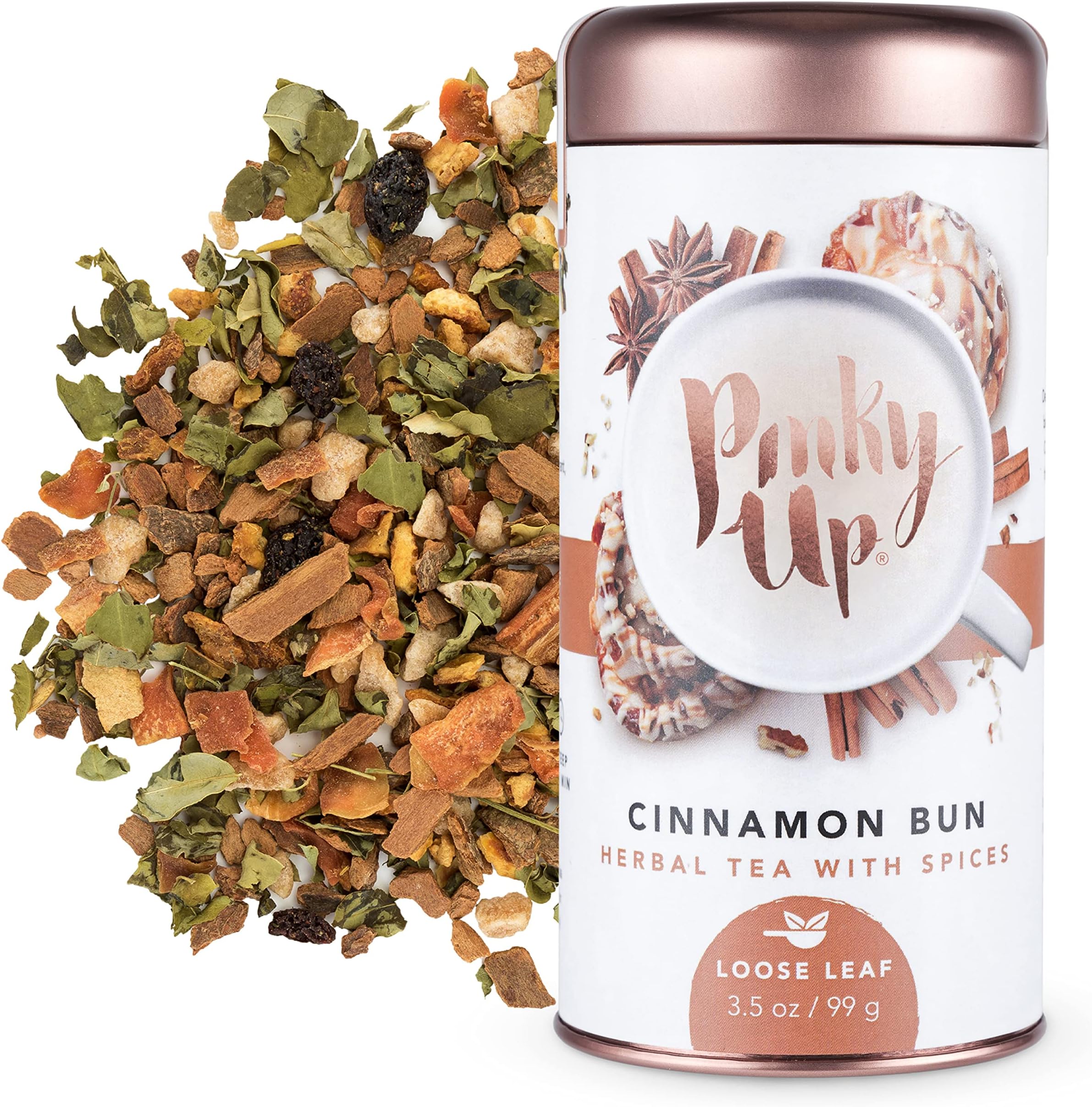 Pinky UpCinnamon Bun Loose Herbal Leaf Tea with spices Caffeine Free, 2.5 Ounce
