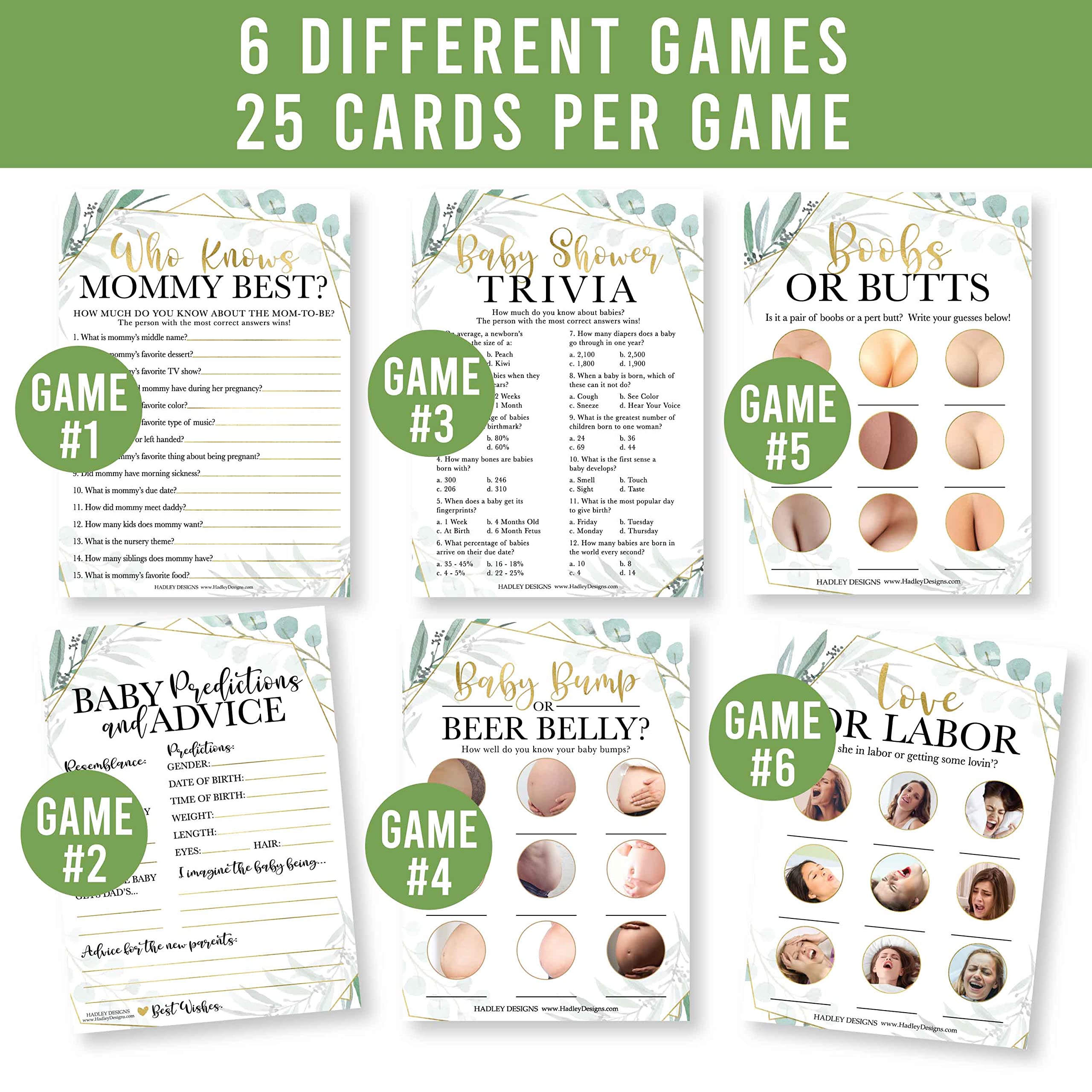 Buy 75 Greenery Baby Shower Games Gender Neutral 6 Games Double Sided