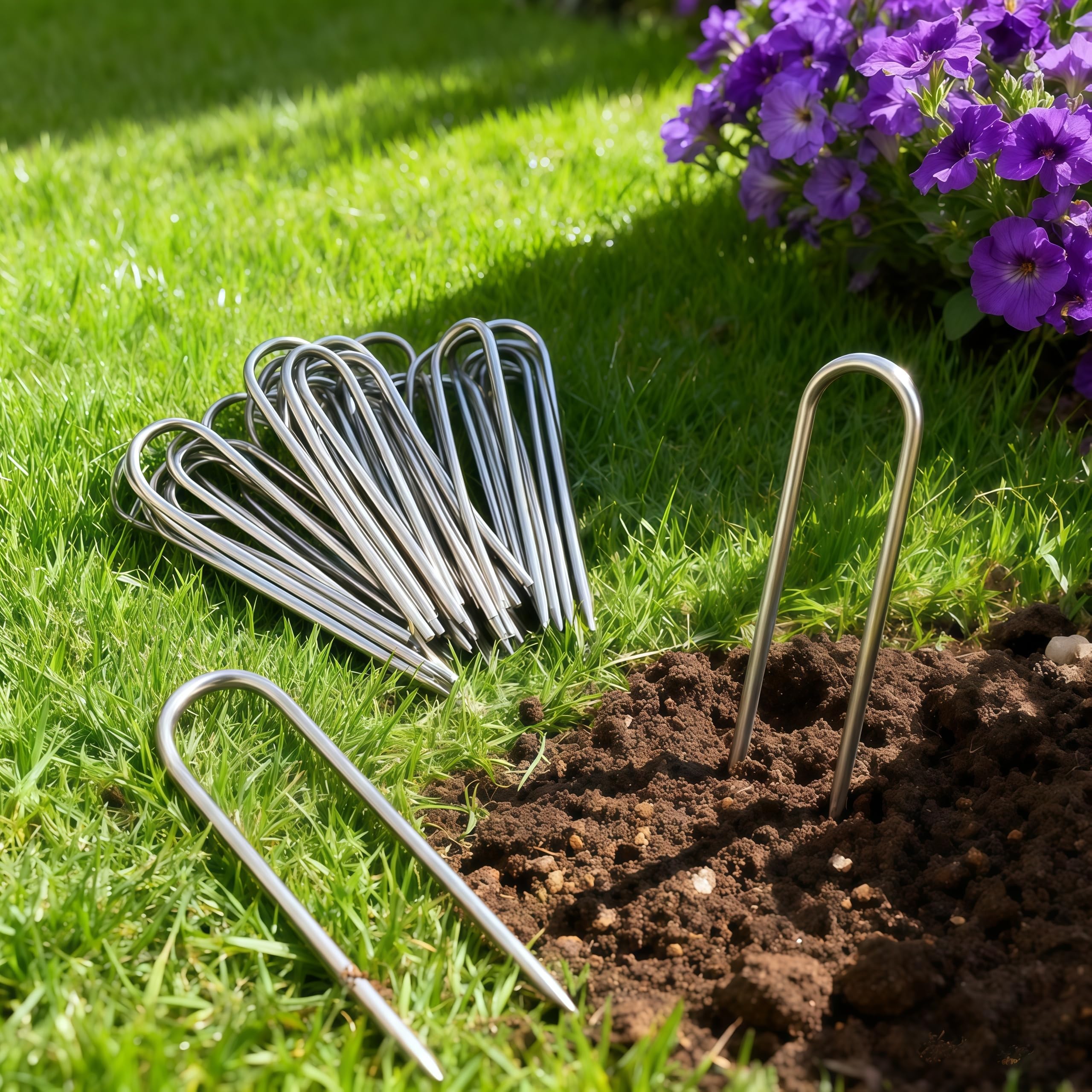 Atlantic Grapas de jardín de 4 pulgadas, acero inoxidable resistente, paquete de 10