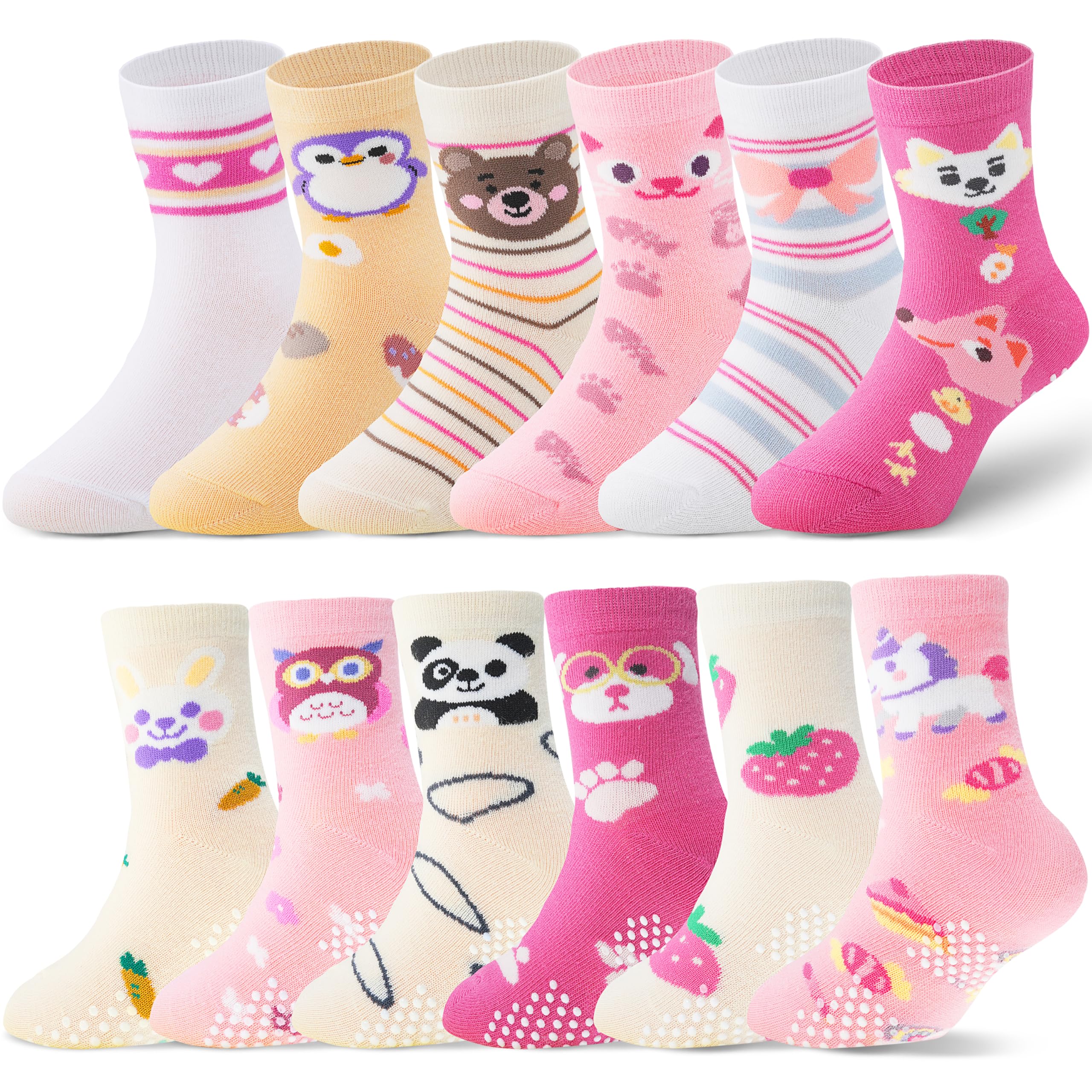 ANTSANG Baby Girls Toddlers Grips Socks, Kids Unicorn Crew Cotton Socks