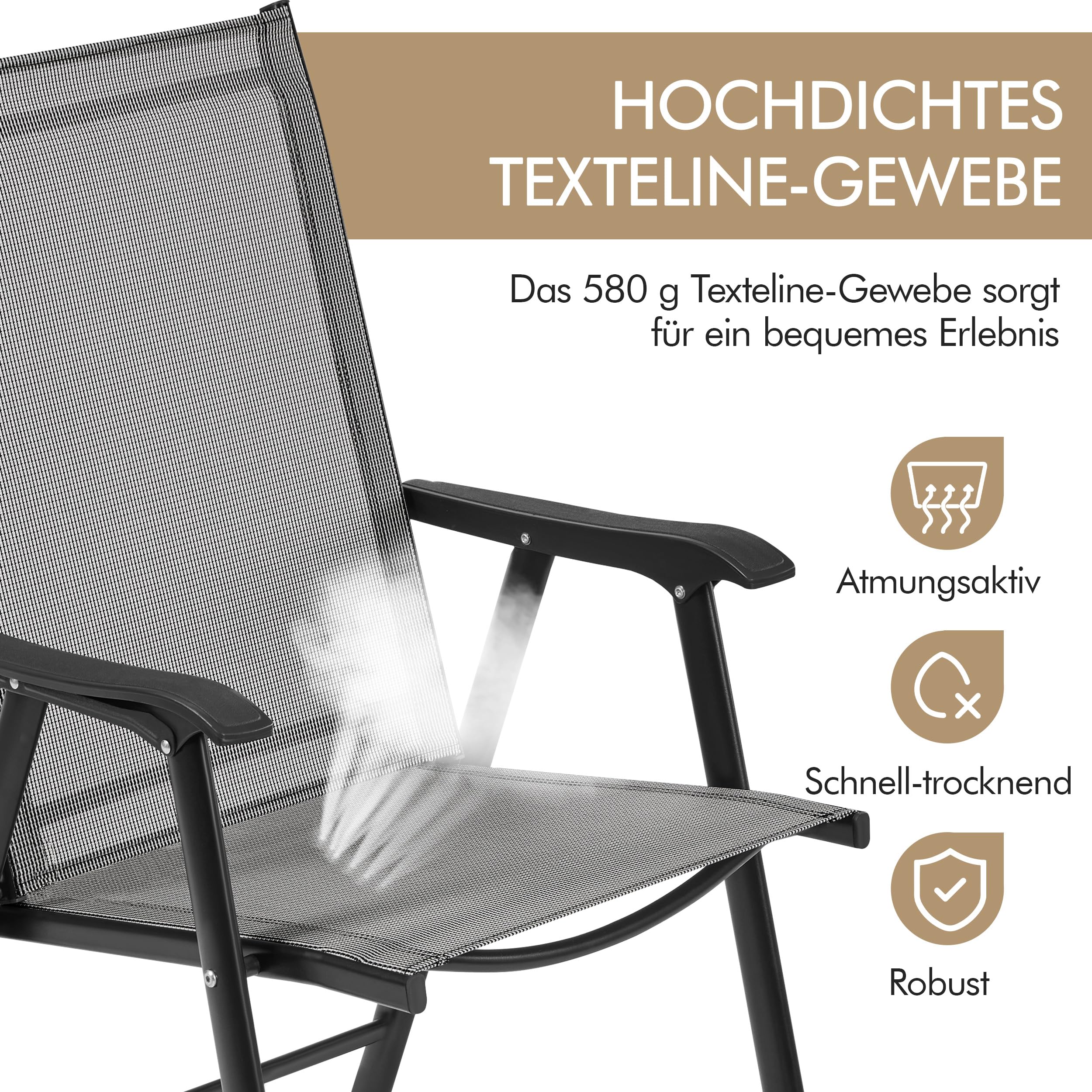 Yaheetech Set di 4 Sedie da Giardino Pieghevoli con Braccioli in Tela per Esterni Patio Veranda Terrazza Piscina Grigio