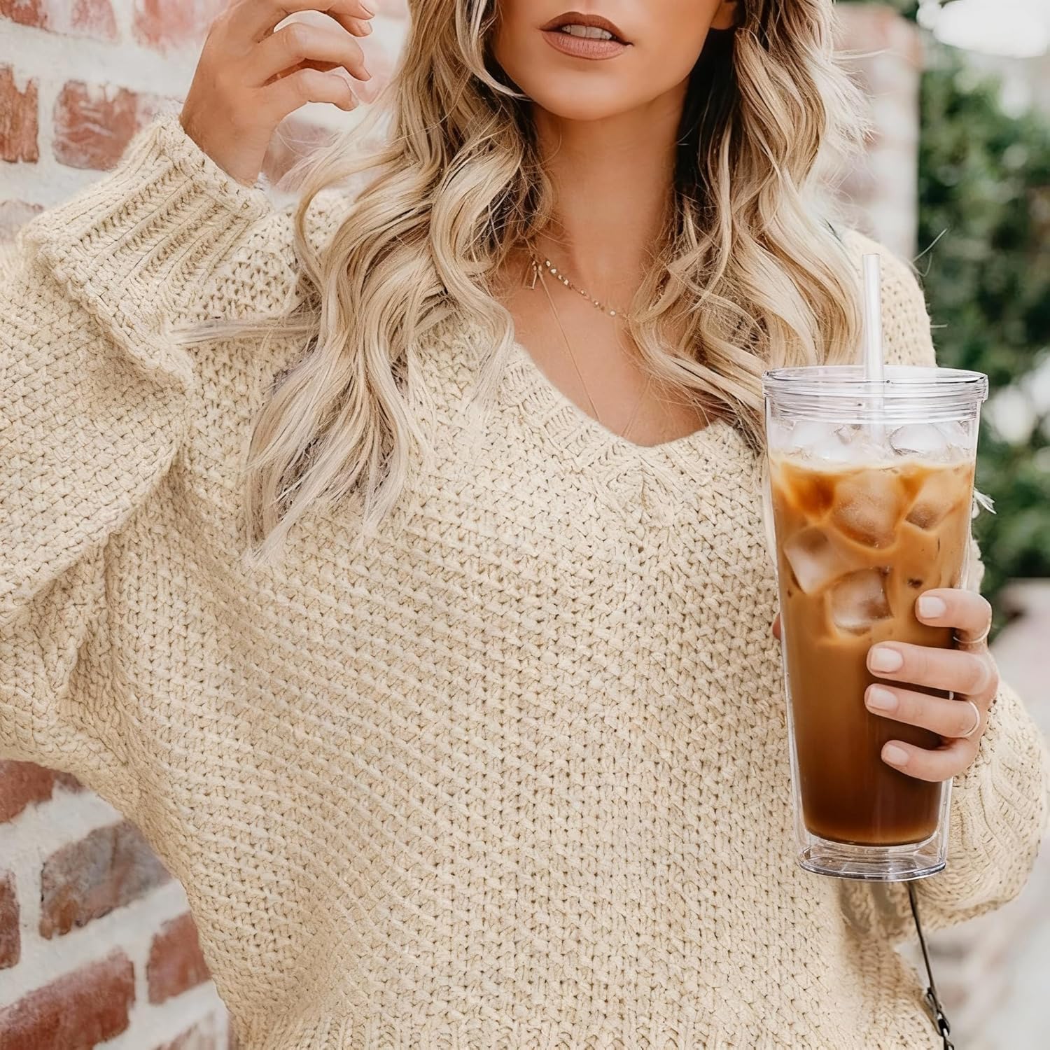 24oz Tumbler with Lid and Straw, Leak Proof and Double Wall Insulated Reusable Plastic Cups,Travel Reusable Iced Coffee Cup (1, Transparent) - Image 6