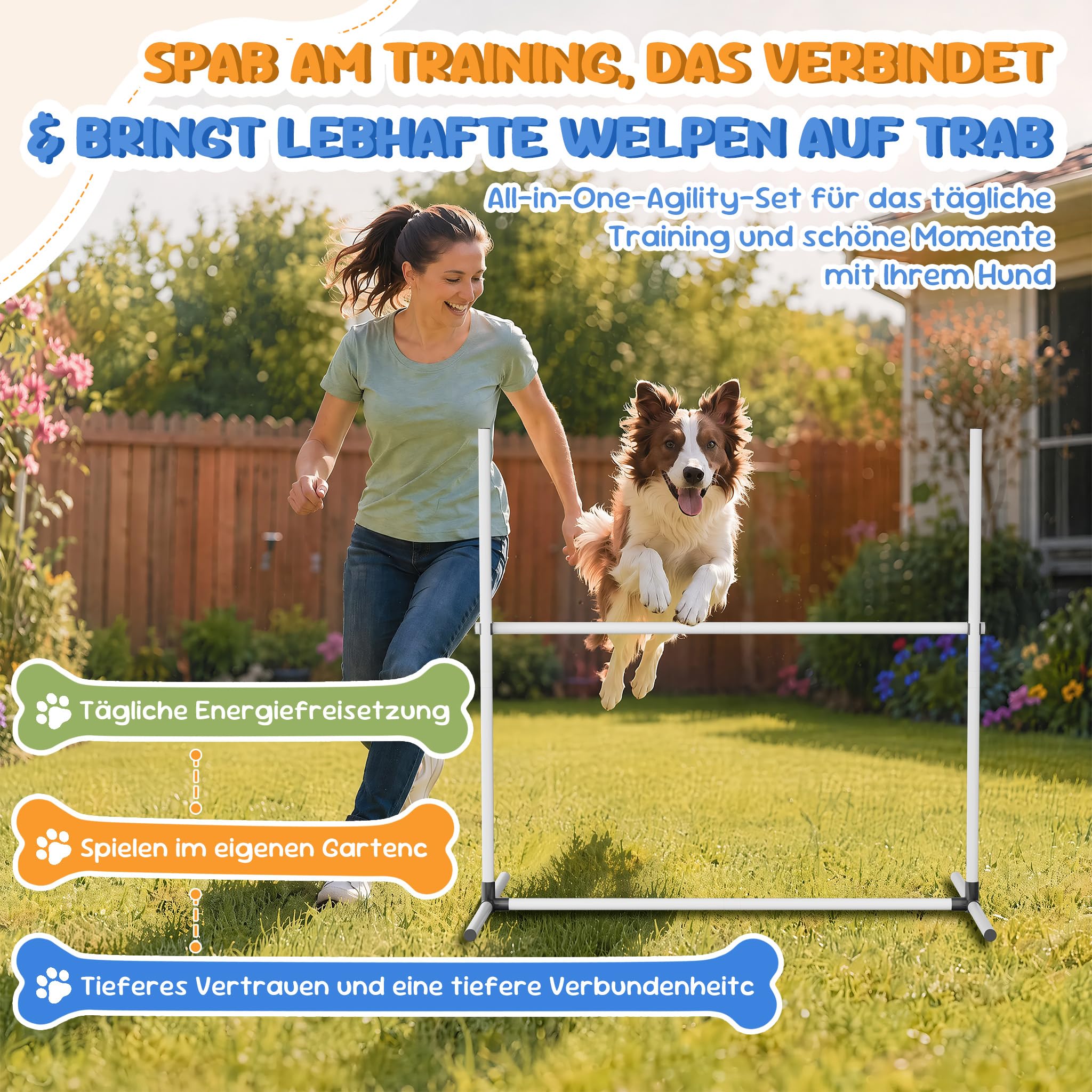XMTECH 4-TLG. Hunde Agility Set Training Hundesport, Höhenverstellbar, Inklusive Tasche, PVC Hundetrainingsset, Weiß
