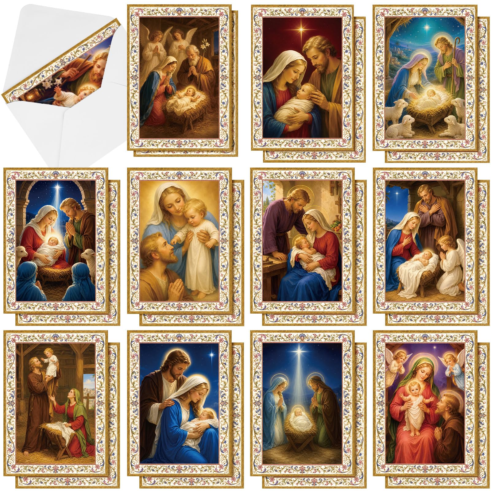 Cholemy 24 Set Christmas Christian Nativity Greeting Cards with Envelopes