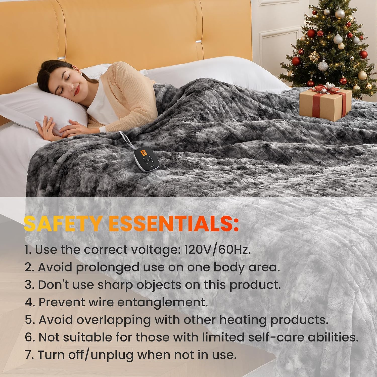 Heated Blanket Twin Size 62" x 84", Electric Blanket with 0.5-12 Hours Timer & 10 Heating Levels, ETL Certified, Marble Gray Double-Sided Faux Fur, Over-Heat Protect, Machine Washable