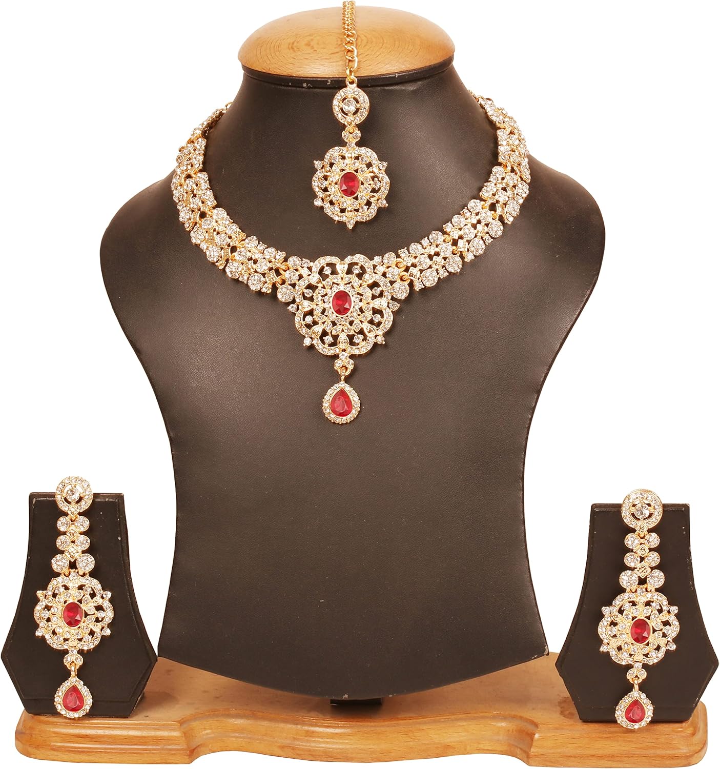 Touchstone Indian jewelry sets for women gold wedding tikka necklace set guest costume fancy bridal jewellery rhinestone crystal elegant formal prom evening wear dainty accessories - Image 7