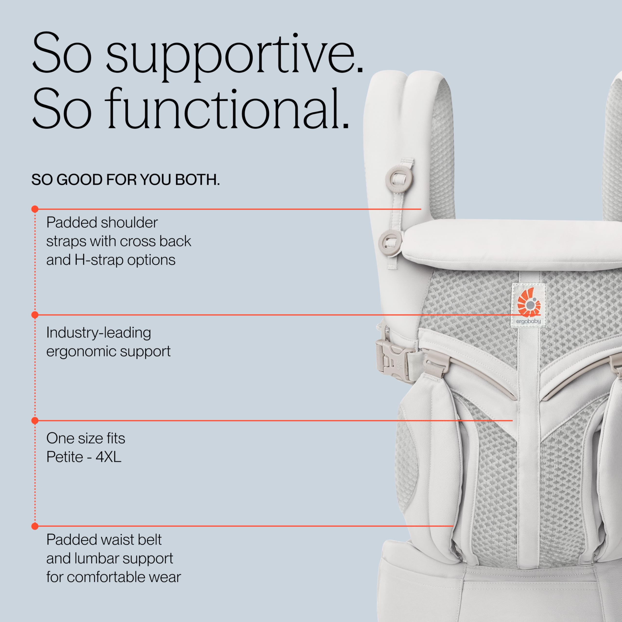 Ergobaby Omni Classic Oddychające Nosidło od 0 do 48 miesięcy | Z 4 Pozycjami Noszenia i Ergonomicznym Wsparciemz Siateczki dla Noworodków i Małych Dzieci - 3,2–20,4kg, Pearl Grey