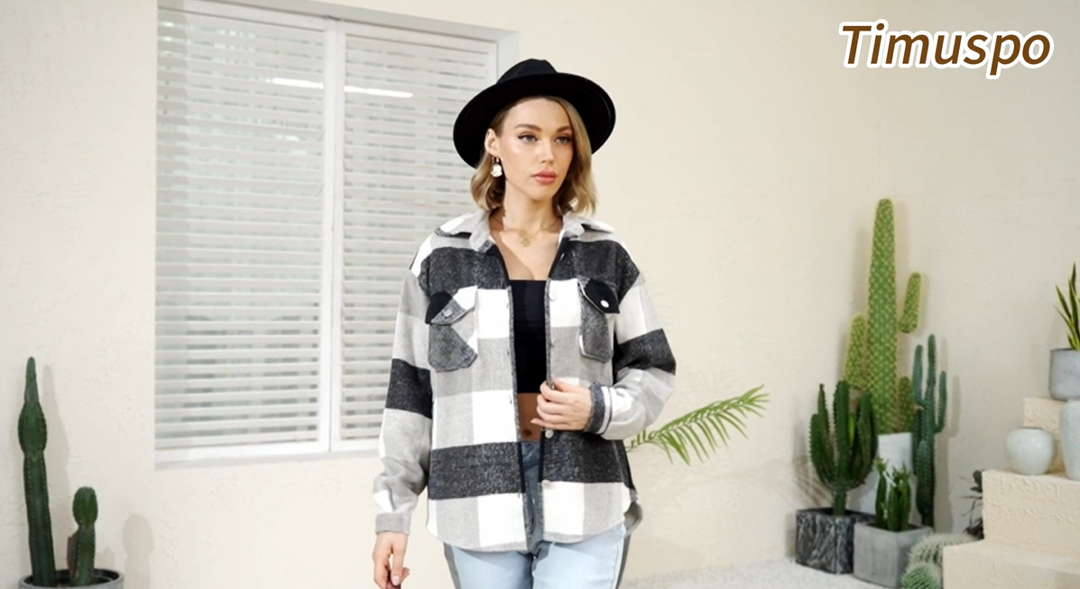 Camicia Giacca In Flanella Scozzese Per Donna, Maniche Lunghe, Cotone, Oversize Con Tasche E Colletto Risvolto, Per Autunno E Inverno - 6