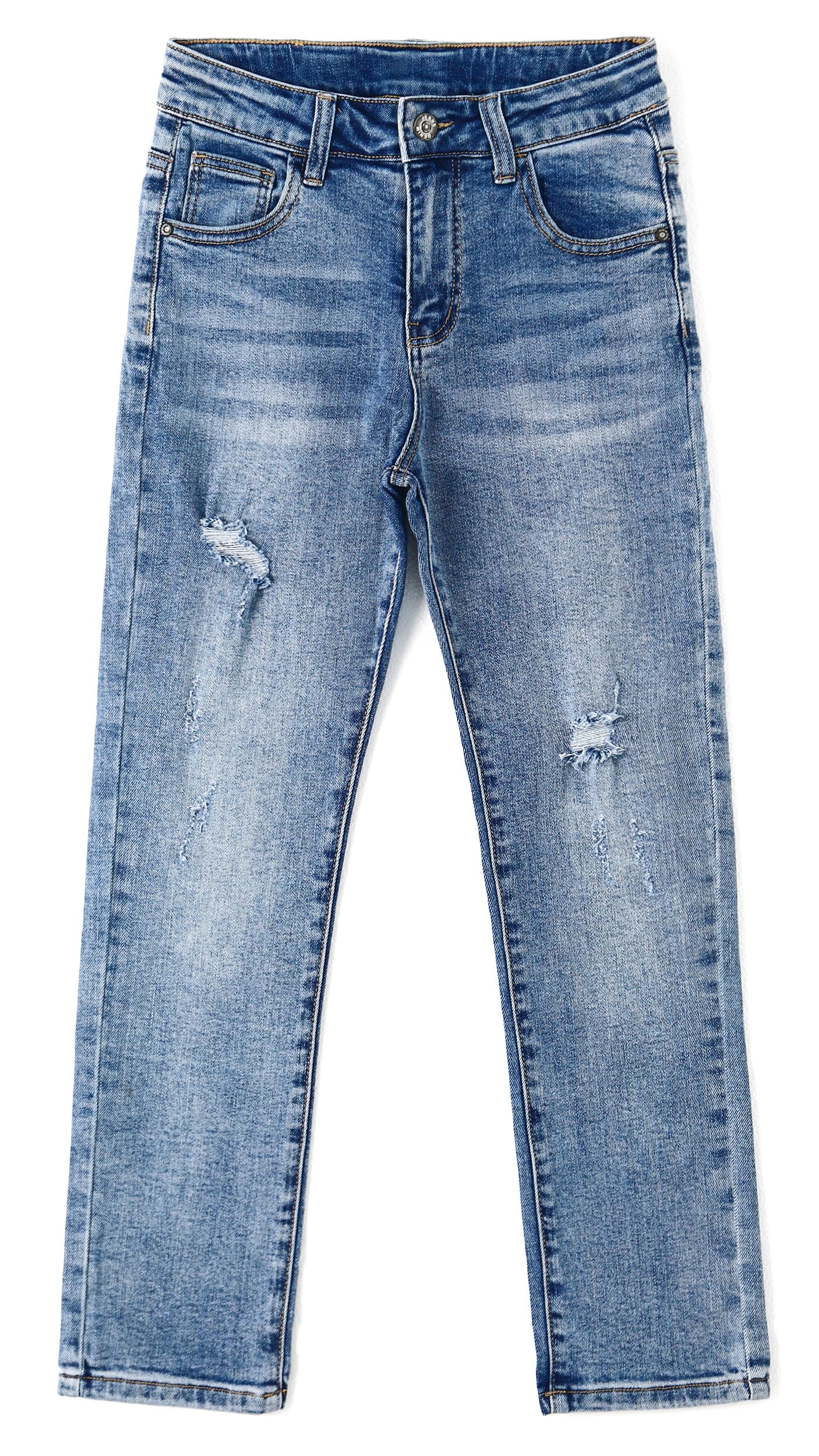 KIDSCOOL SPACE Boys Slim Fit Jeans,Kids Elastic Band Inside Ripped Stretch Denim Pants