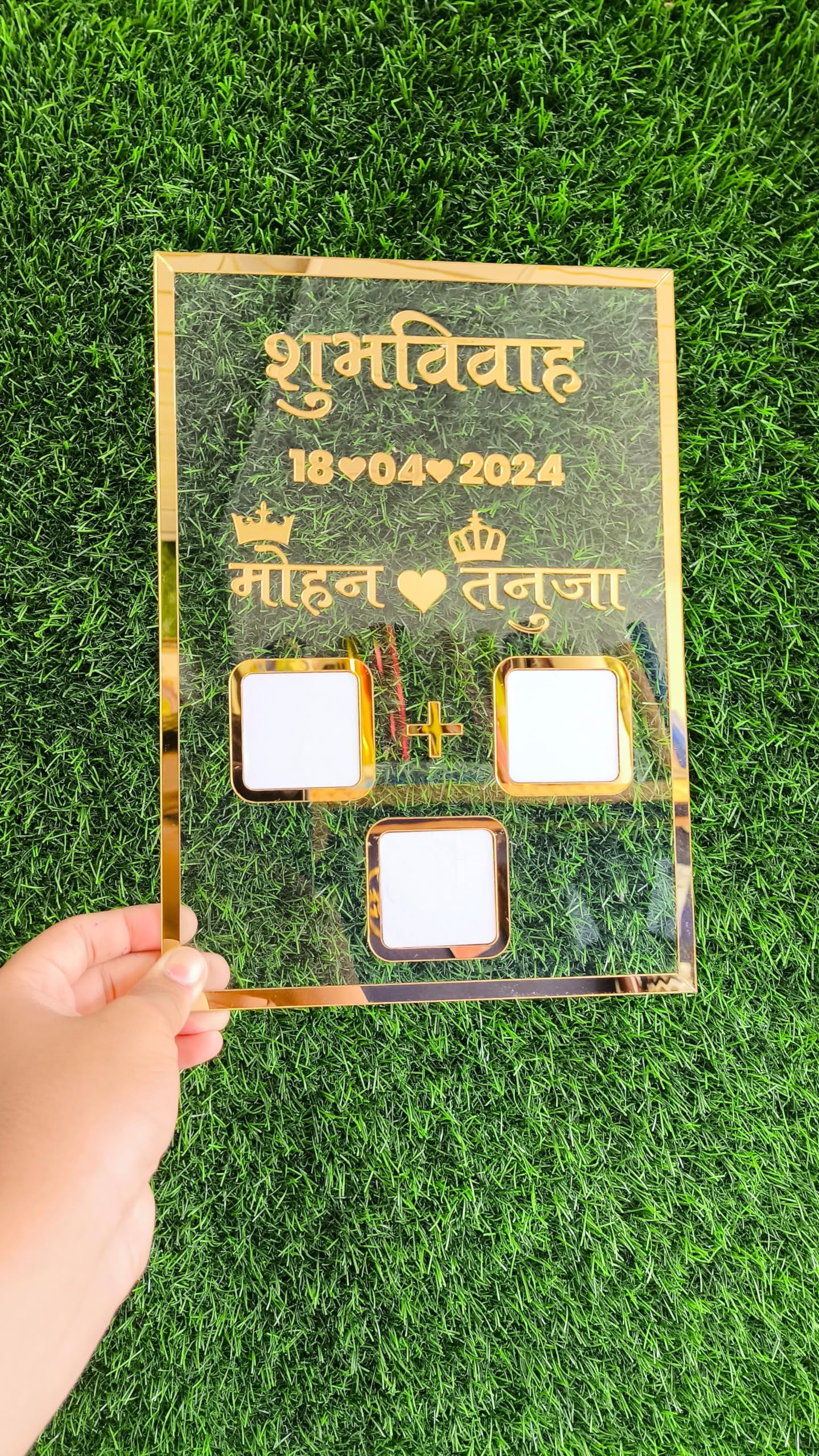 Inventoo Couple Thumb Impression Gift | Wedding Thumb Print | Couple Best Gift| Finger Print Gift| Personalized Text | Golden Metal Design| Rectungle Shape |