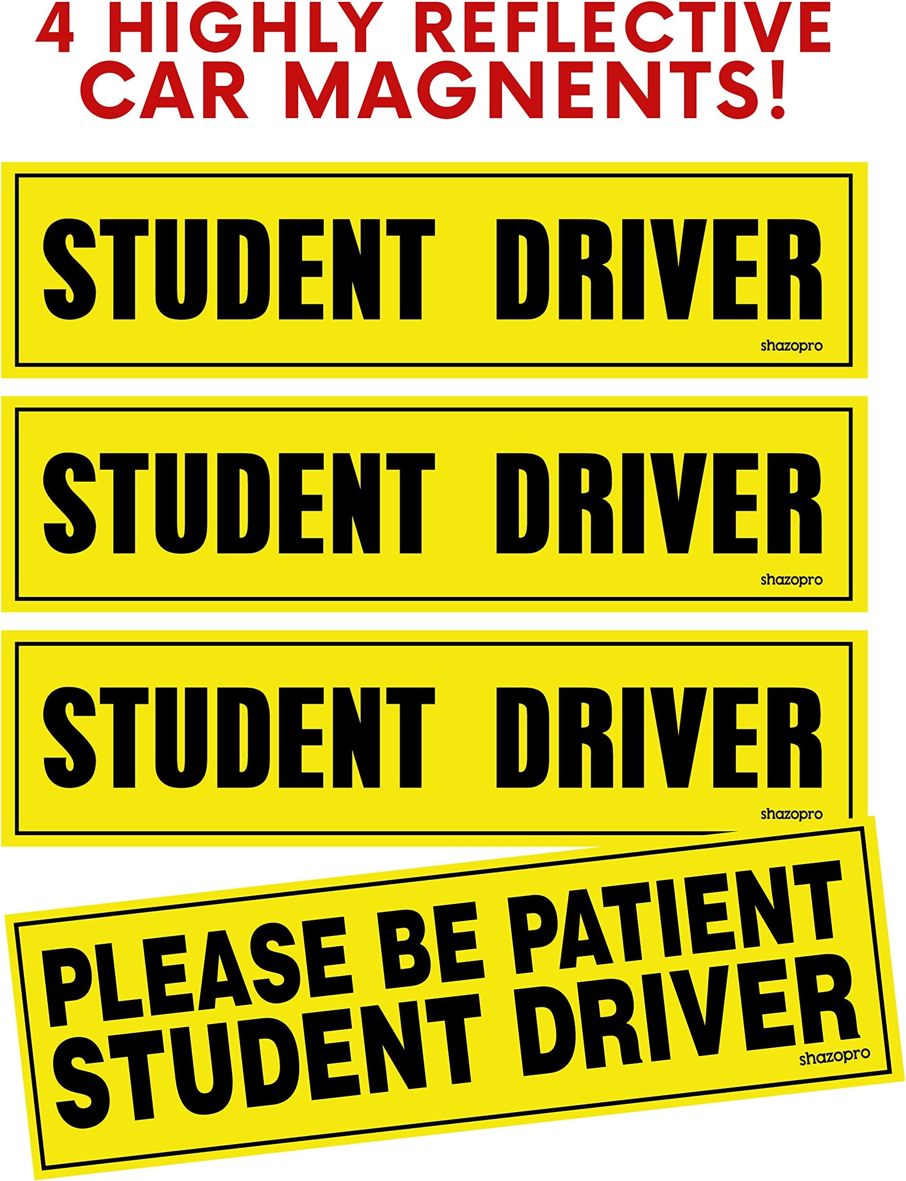 Set of 4 Student Driver Magnet - Student Driver” 3 + 1 "Please Be Patient Student Driver Safety Sign Vehicle Bumper Magnet - Reflective Vehicle Car Sign Sticker Bumper for New Drivers