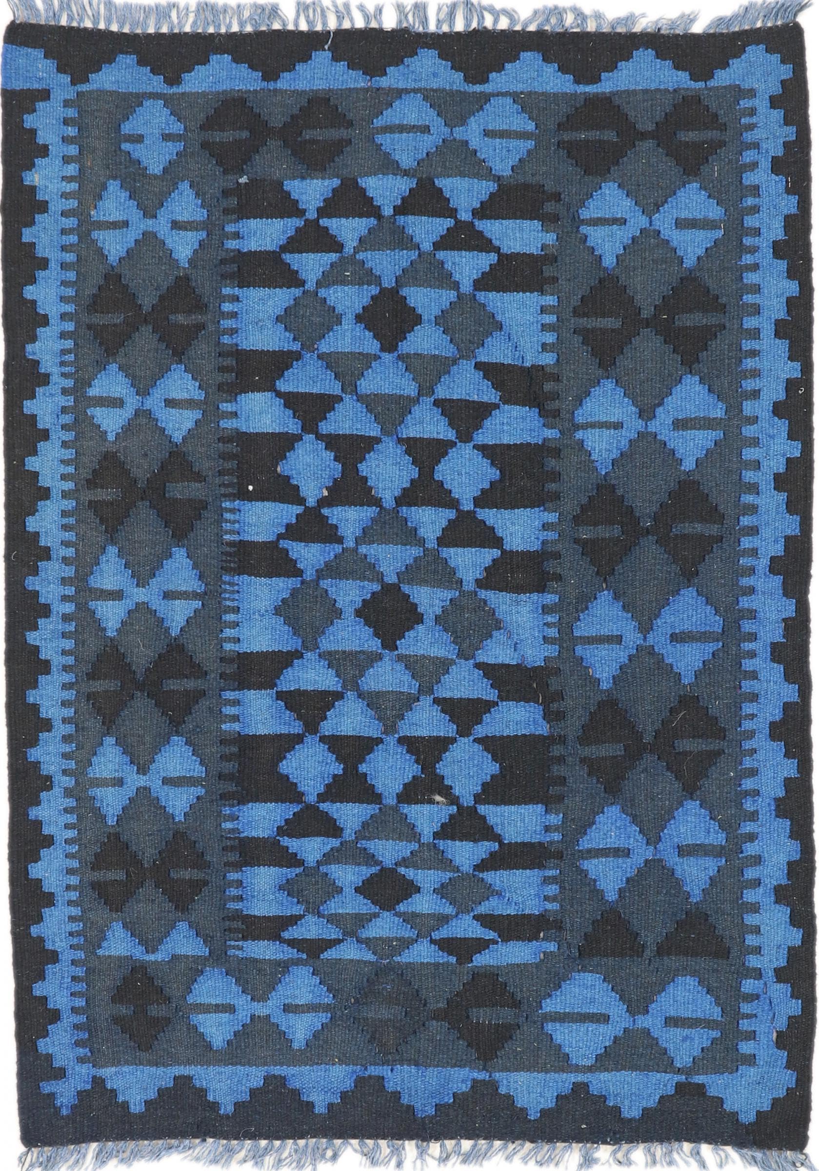 Tapis d'Orient Kilim afghan tissé main en laine aux motifs chromatiques uniques