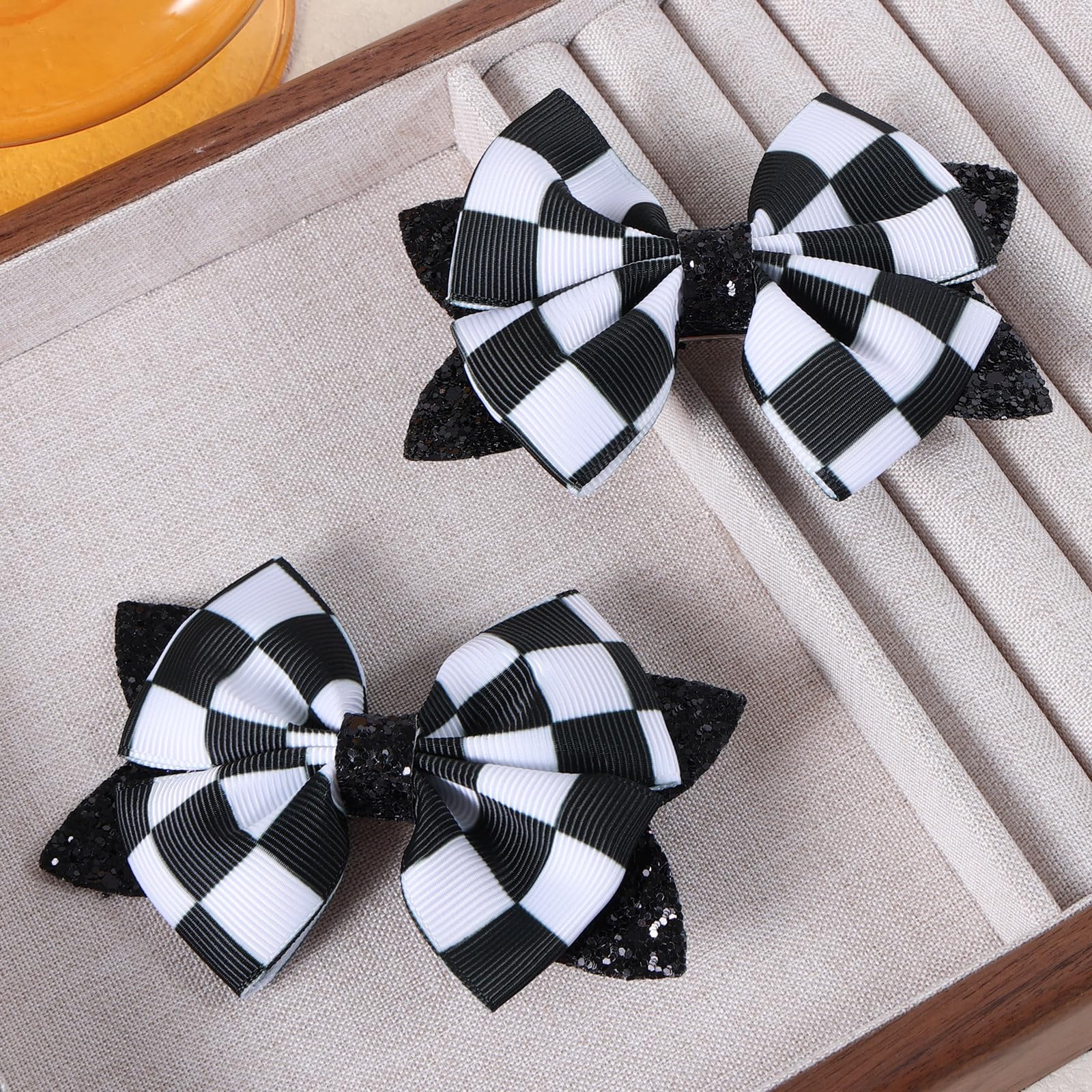 Bow Hair Barrette Watch Plaid Black White Hair Accessory Amazon.com : Glitter Racing Checkered Flag Hair Bows Clips 4  main image 2