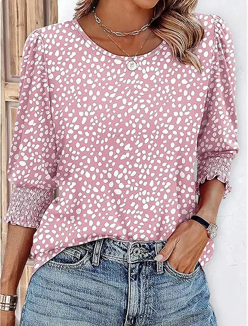 Elegante Blusen für Damen mit 3/4-Ärmel und gesmokten Bündchen – lässige Damen-Oberteile