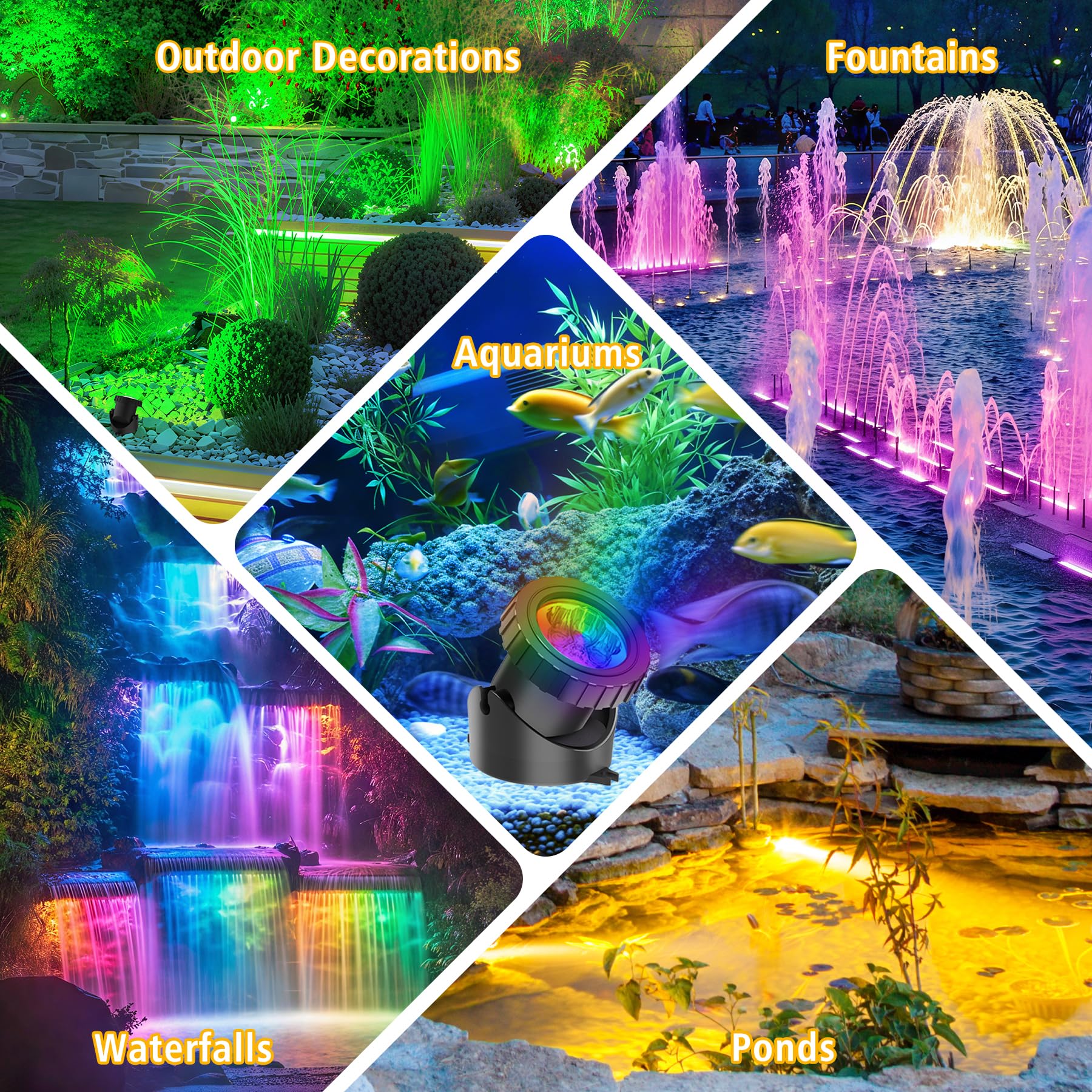 NATPOW Luces para Estanques, 16 Millones de Colores Luz Estanque Sumergible, APP y Control Remoto, IP68 Impermeable Focos para Piscina, Fuente, Acuario, Jardín, Patio, 8 in 1