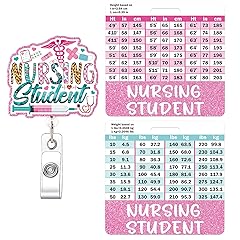 Nursing Student Badge Reel and Buddy - Student Nurse Badge Buddy Horizontal w/Height & Weight Conversion Charts, Badge Reels Retractable, Nursing School Essentials for Students