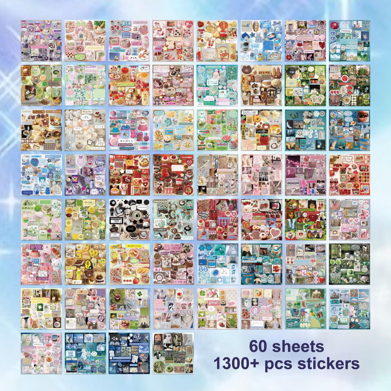 Libro de calcomanías estilo manga japonés 2 en 1, paquete combinado, 60 hojas con más de 2400 calcomanías para diario y álbumes de recortes