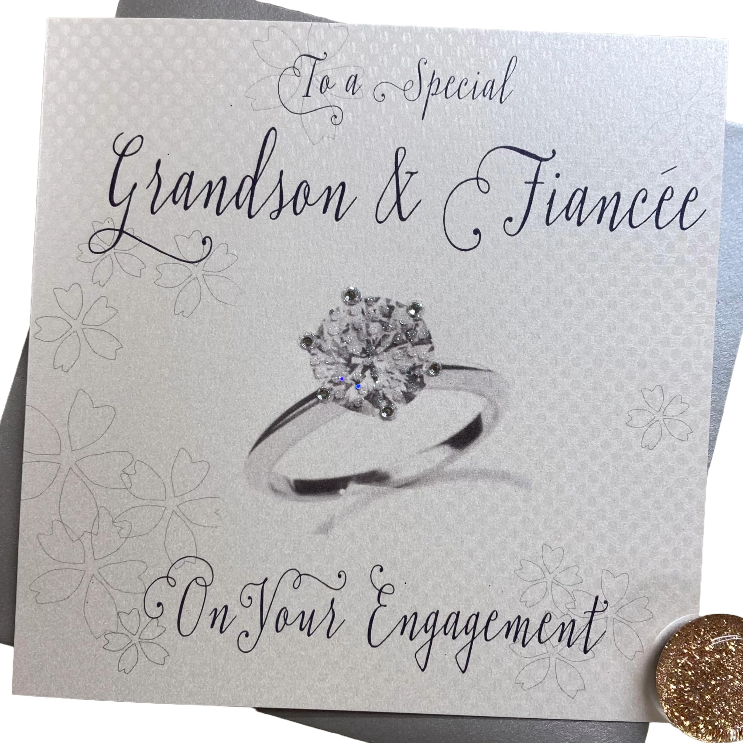 WHITE COTTON CARDS wb221-gs to A Special Grandson and Fiancée On Your Engagement Handmade Engagement Card, 15cm x 15cm